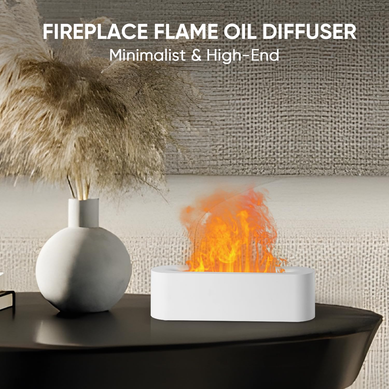 YALEDI Essential Oil Diffuser, Fireplace Fire Flame Aromatherapy Diffuser, 150ml Ultrasonic Cool Mist Humidifier, Scent Aroma Diffuser with 7 Colors Light, Timer & Auto-Off for Home, Room (White)