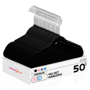 HOUSE DAY 14 Inch Kids Velvet Hangers 50 Pack, Durable Big Kid Hangers for Youth, Teen, Non Slip Kids Felt Hanger, Cute Childrens Hanger for Closet, Black