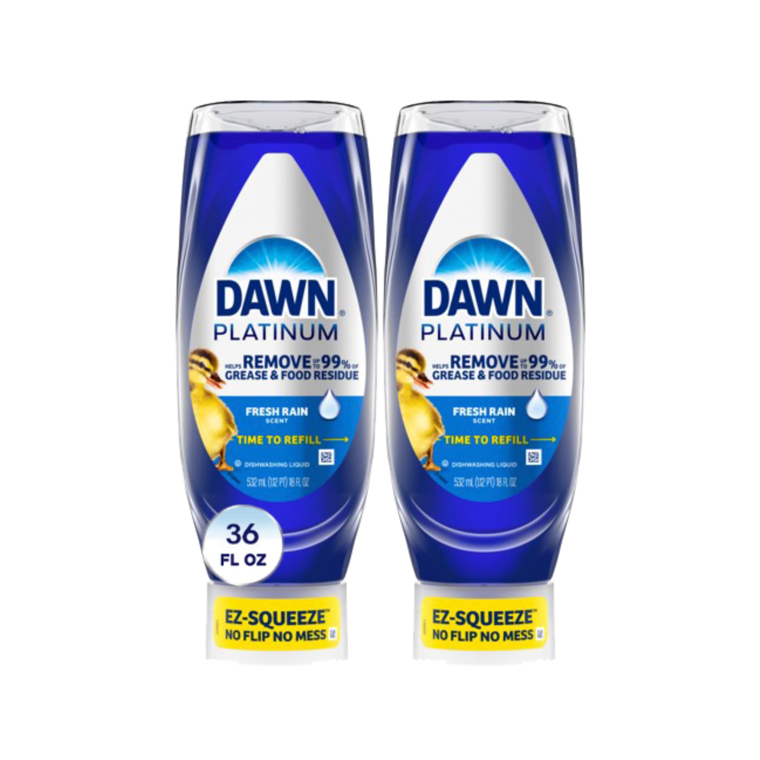 Dawn Platinum EZ-Squeeze Dish Soap, Dishwashing Liquid, Fresh Rain, 2x18oz Bundle