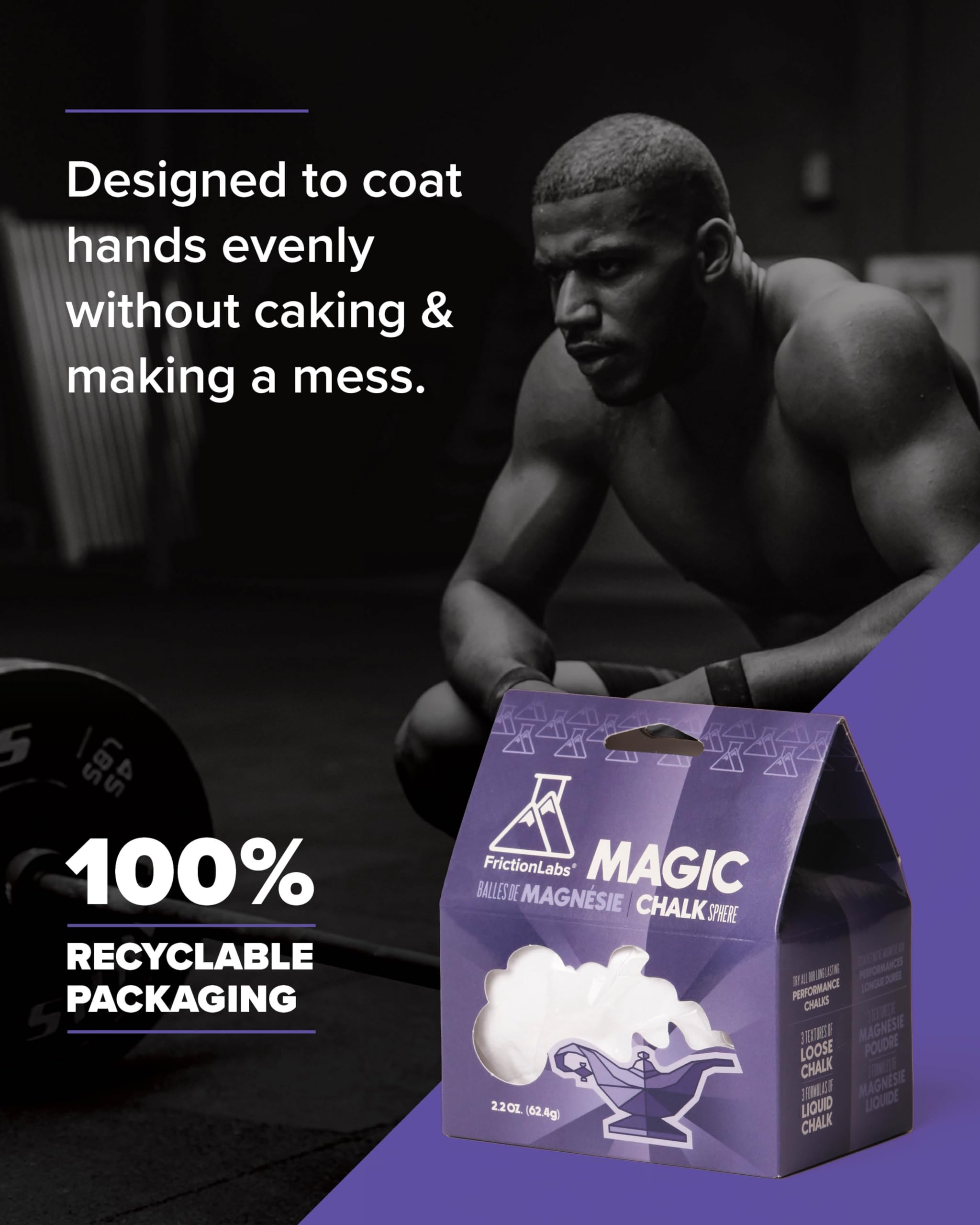 FrictionLabs Magic Chalk Ball, 2.2 oz - Premium Gym Chalk In Refillable Sock - Non Toxic - Great for Climbing, Gymnastics, Weightifting, Crossfit, Pool, Training
