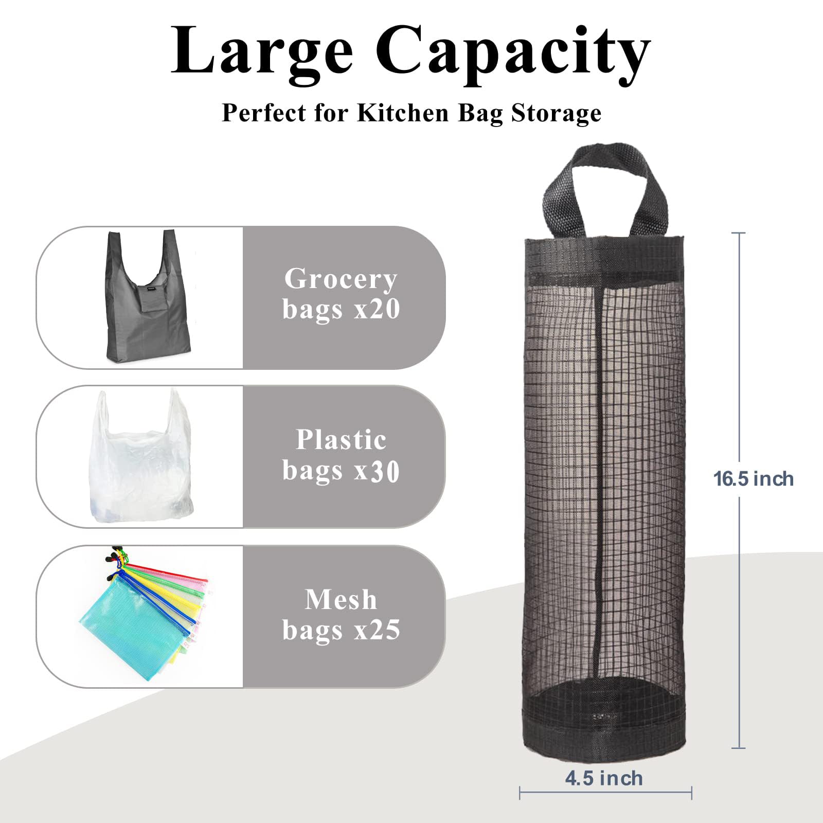 TOGETRUE Plastic Bag Holder, Grocery Bag Holder Mesh Hanging Storage Bag Dispenser (Black 2 Packs)