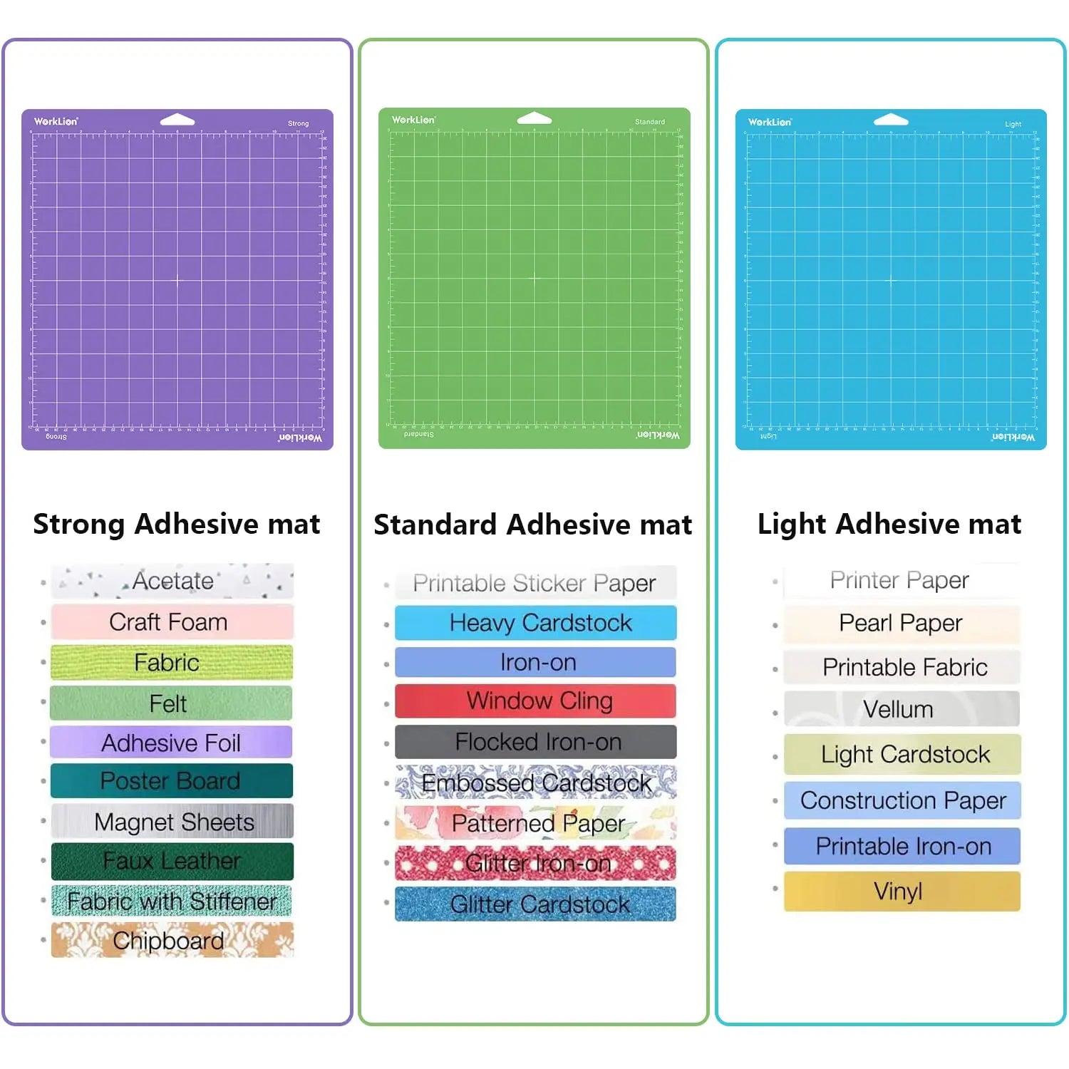 WORKLION Cutting Mat 12x12 for Cricut: Cricut Explore One/Air/Air 2/Maker Gridded Adhesive Non-Slip Durable Mat for Sewing Quilting and Arts & Crafts Projects - Cutting Mat Set(Variety)
