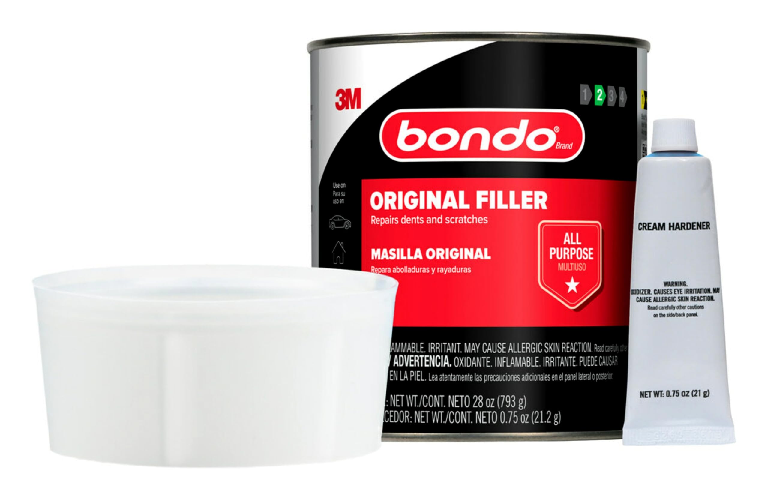 Bondo Body Filler, Original Formula for Fast, Easy Repair & Restoration for Your Vehicle, 00262, Filler 1.57 lb and Hardener 0.75 oz, 1 Can (OR-QT-ES)