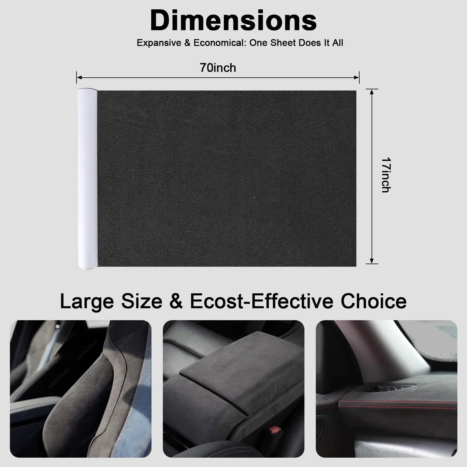 RadiantDecor Premium Black Suede Fabric Wrap - 17x70 inch Suede Wrap for Car Interior - Self-Adhesive Microfiber and Synthetic Leather, Stretchable Interior Film for Car and Home Decor