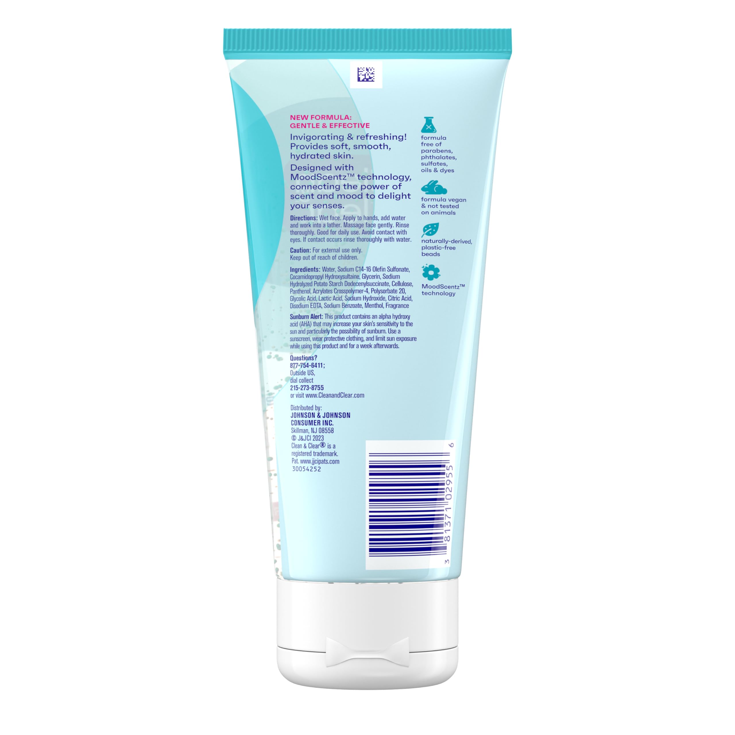 Clean & Clear Deep Action Exfoliating Facial Cleanser, Scrub & Face Wash, Pro-Vitamin B5, Lactic & Glycolic Acids, Oil-Free Gentle Daily Exfoliator for Soft, Smooth, Hydrated Skin, Vegan, 7 Fl Oz Tube