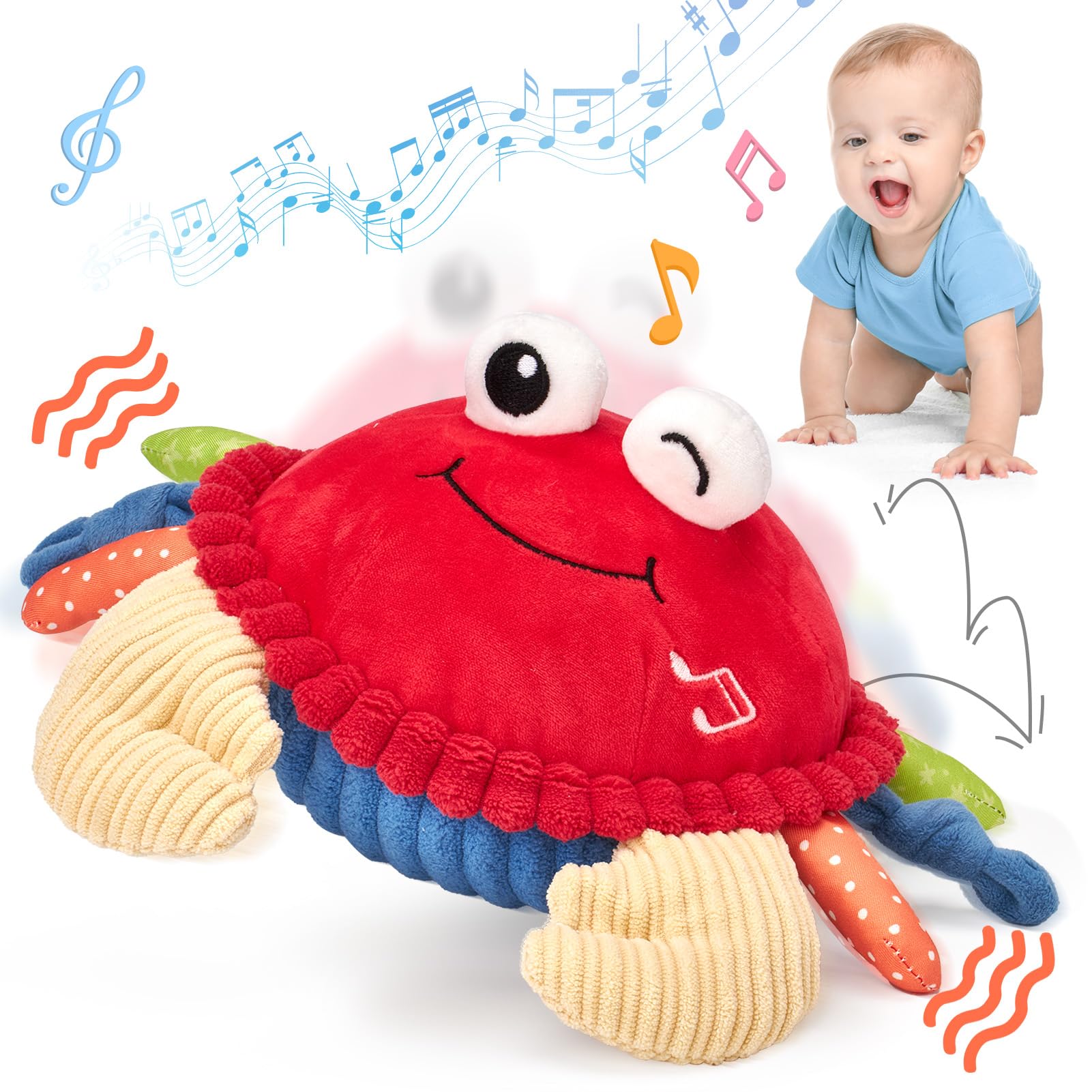 hahaland Baby Toys 12-18 Months - Crawling Musical Dancing Walking Moving Bouncing Learning Crab Tummy Time Toy Sensory Toddler Travel Toys for 1-3 Year Old Christmas Birthday Gifts Stocking Stuffers