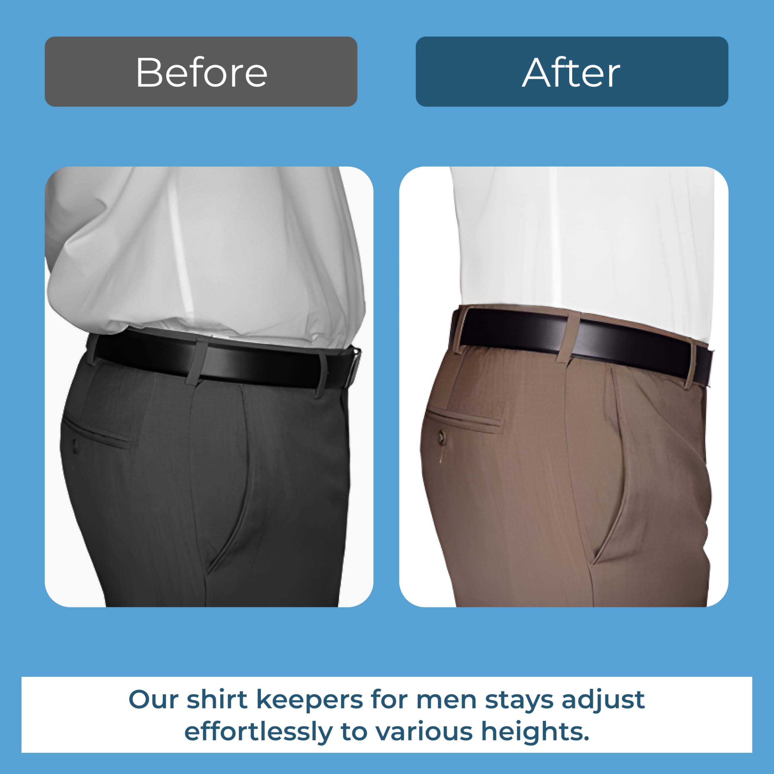 Comfy Clothiers Unisex Adjustable Shirt Garters - 25 Inches Elastic Original Stirrup Shirt Stays - Keeps Shirts Tucked in All Day - Easy-to-Wear Garter Straps with Foot Loop - Black
