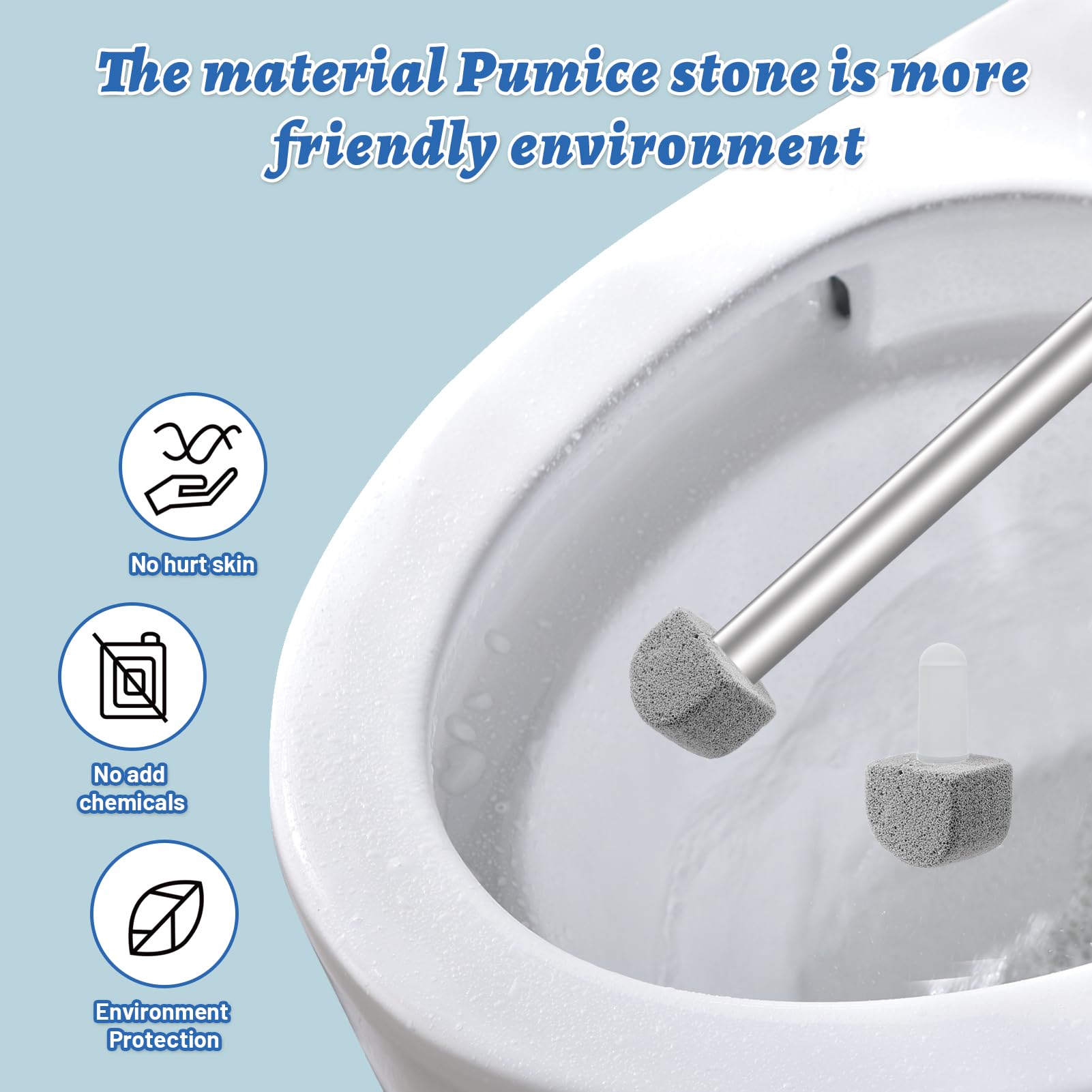 YINGMORE Pumice Stone Toilet Bowl Cleaner Toilet Deep Cleaning,Bathroom Cleaner Brush with Long Handle for Remove Hard Water Stains with Toilet Handle+ Pumice Stones