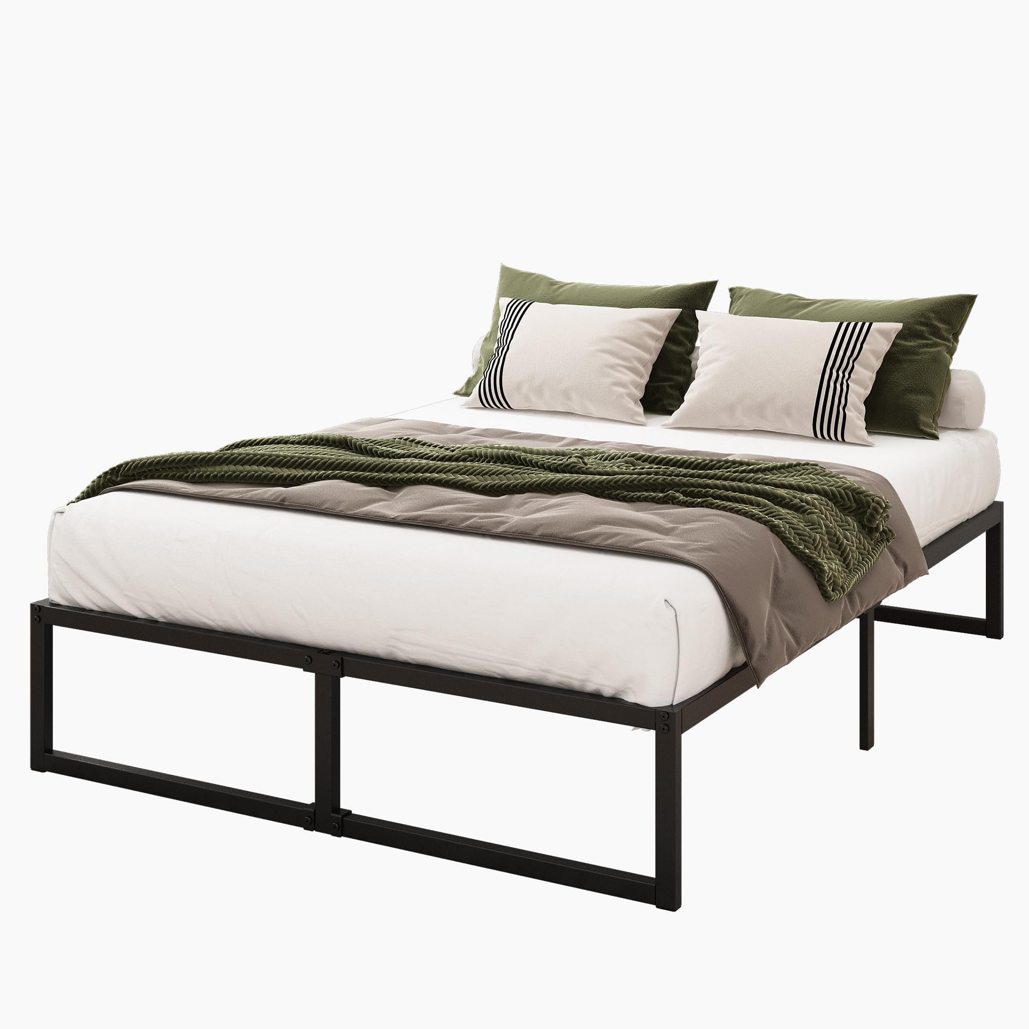 Lutown-Teen 14 Inch Queen Bed Frame Heavy Duty Steel Slat Support Metal Platform Bed Frame Queen Size No Box Spring Needed, Easy Assembly, Black