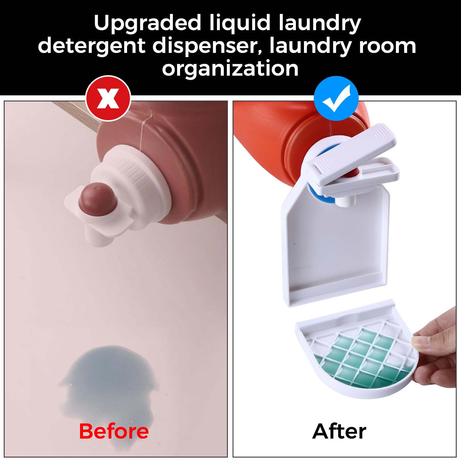 KMOUANTS Laundry Detergent dispenser Cup Holder,Nozzle Upgraded Labor-Saving Switch Easily No More runny or Messy Laundry Detergent, Laundry Cup Holder and drip Tray room organization and storage