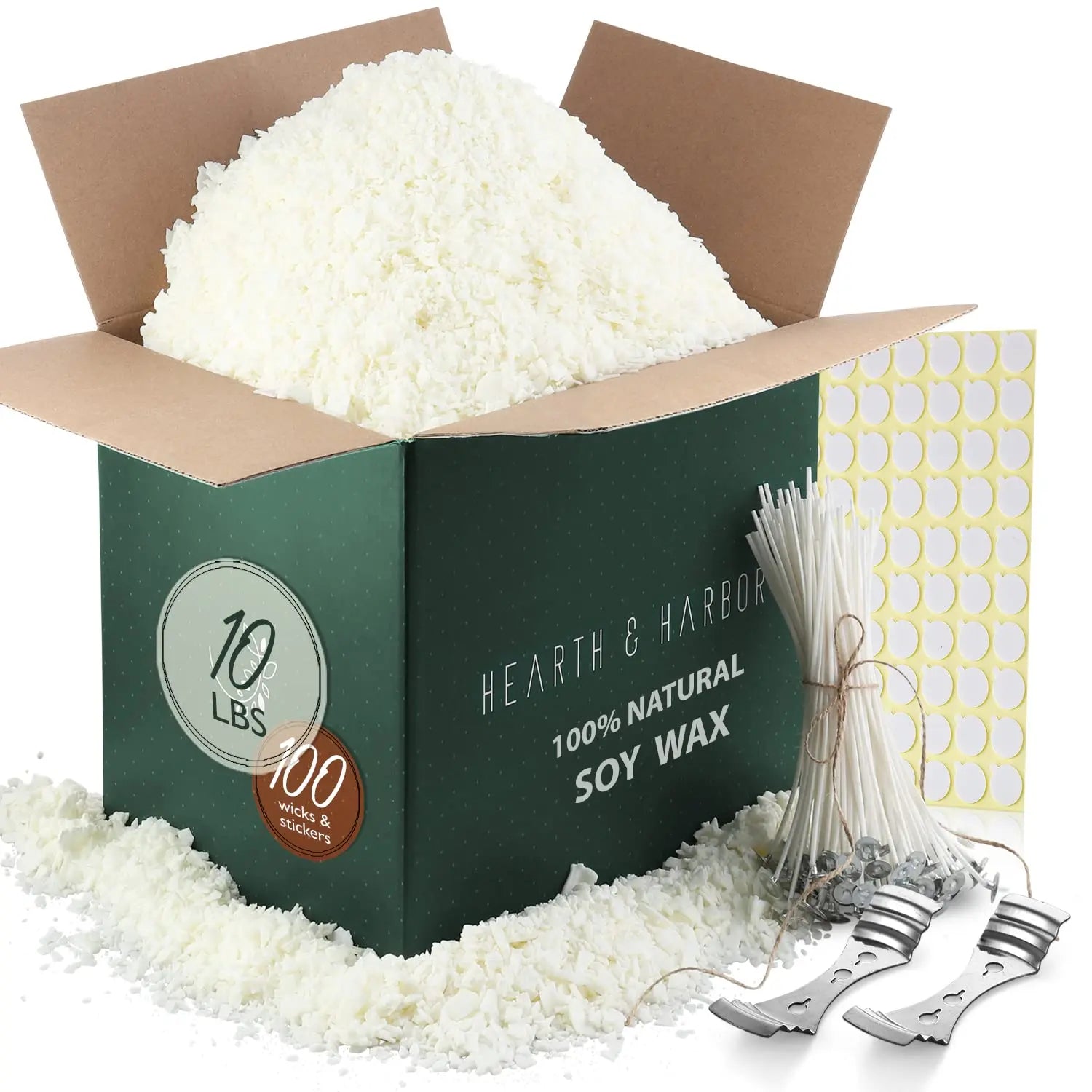 Hearth & Harbor Organic Soy Candle Wax for Candle Making, 10 lbs Natural Candles Making Supplies, Beeswax-Free, Paraffin-Free, Pure Soy Wax Flakes Perfect for Candles, Tealights and Melts