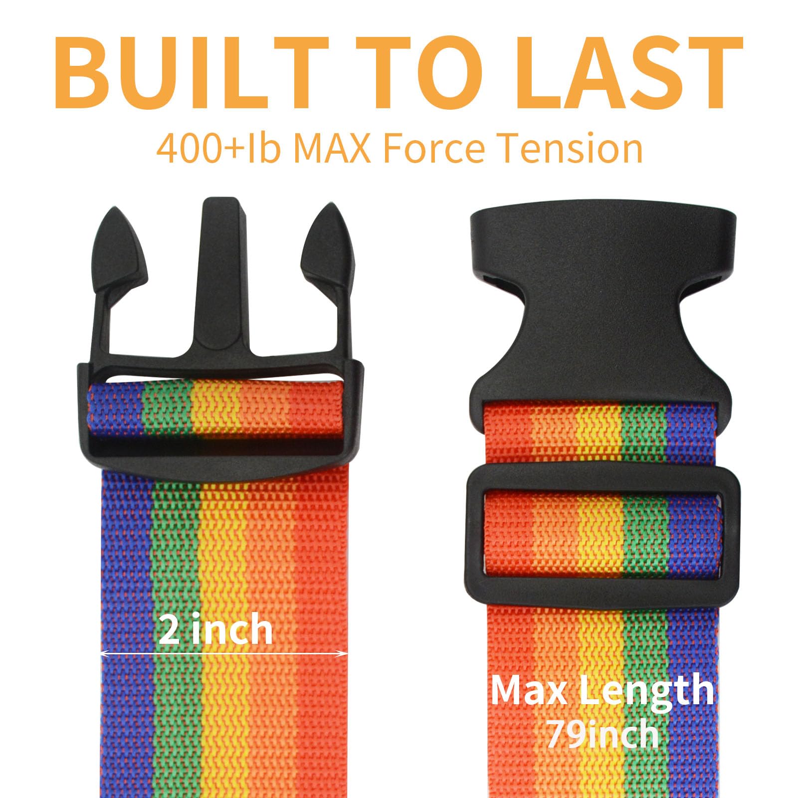 BILIONE 4 Pack Luggage Straps 79" Long Belts Keep Suitcase Secure While Traveling, TSA Approved Add a Bag Premium Accessory for Travel Bag Closure (Blue+Orange+Rose Pink+Green)
