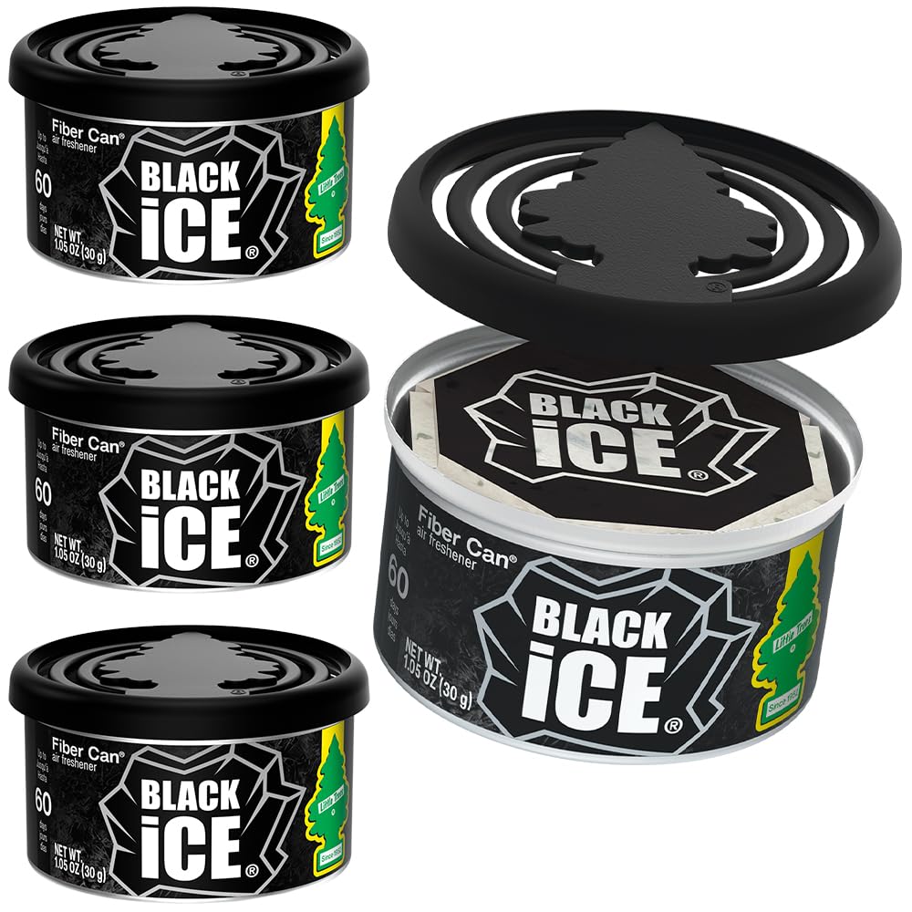 LITTLE TREES Car Air Freshener | Fiber Can Provides Long Lasting Scent for Auto or Home | Recycled Fiber | Black Ice, 4 Air Fresheners