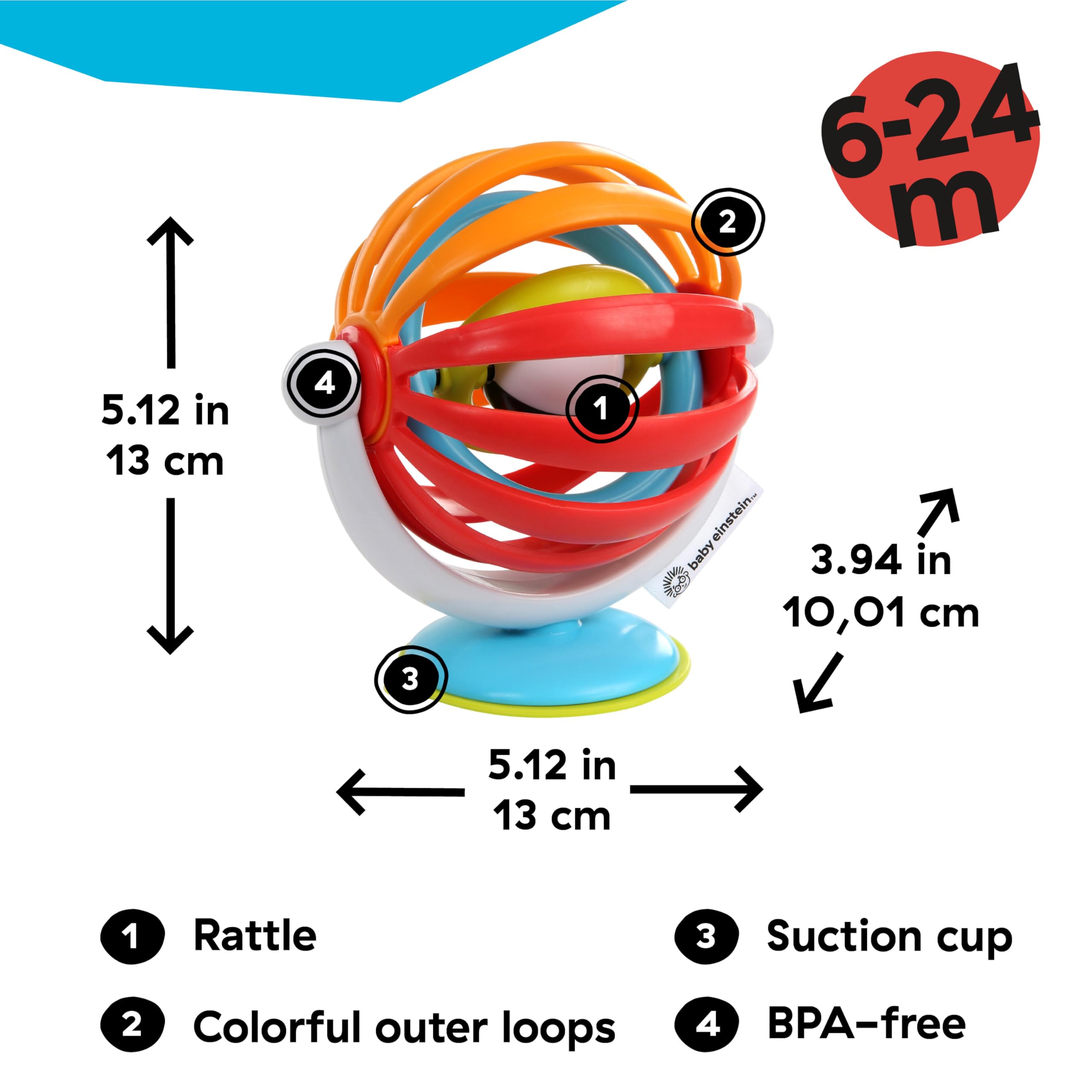 Baby Einstein Sticky Spinner BPA-free Suction Cup High Chair Activity Toy and Tray Toy for Early Development, 3mo+