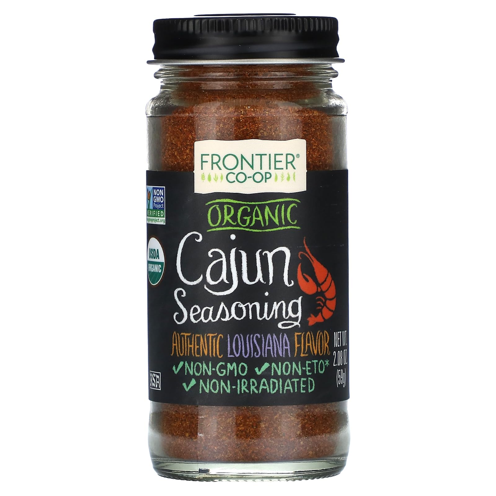 Frontier Co-op Organic Cajun Seasoning, 2.08-Ounce Jar, Authentic Louisiana Flavor For Southern Delicacies, Kosher, Non GMO