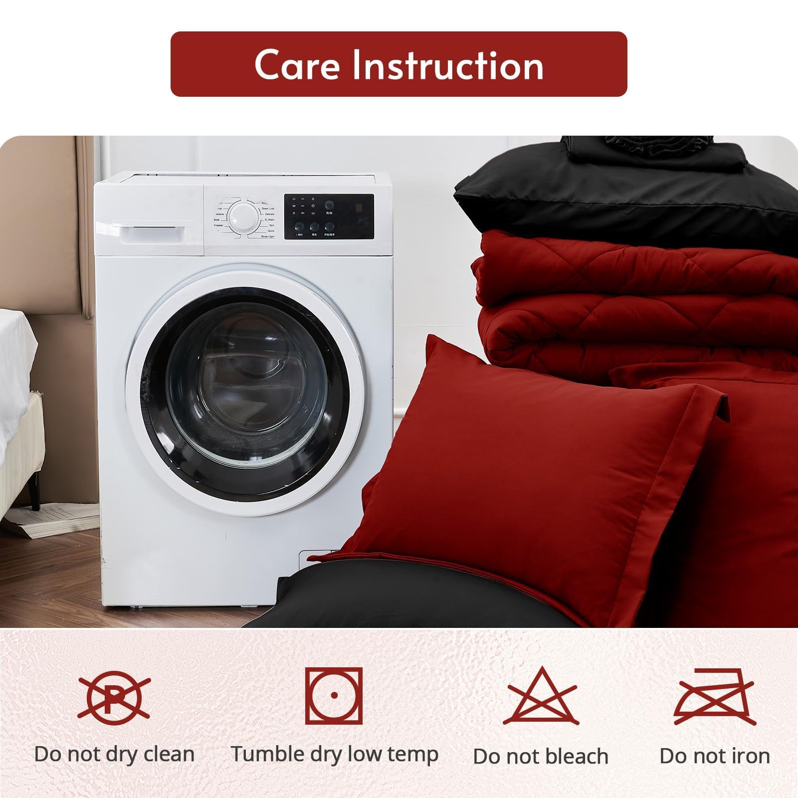 MUXHOMO 7 Pieces Queen Comforter Set, Reversible Bed in a Bag Queen Size, All Season Bedding Set with Comforter, Flat Sheet, Fitted Sheet, Pillowcases & Shams, Red & Black