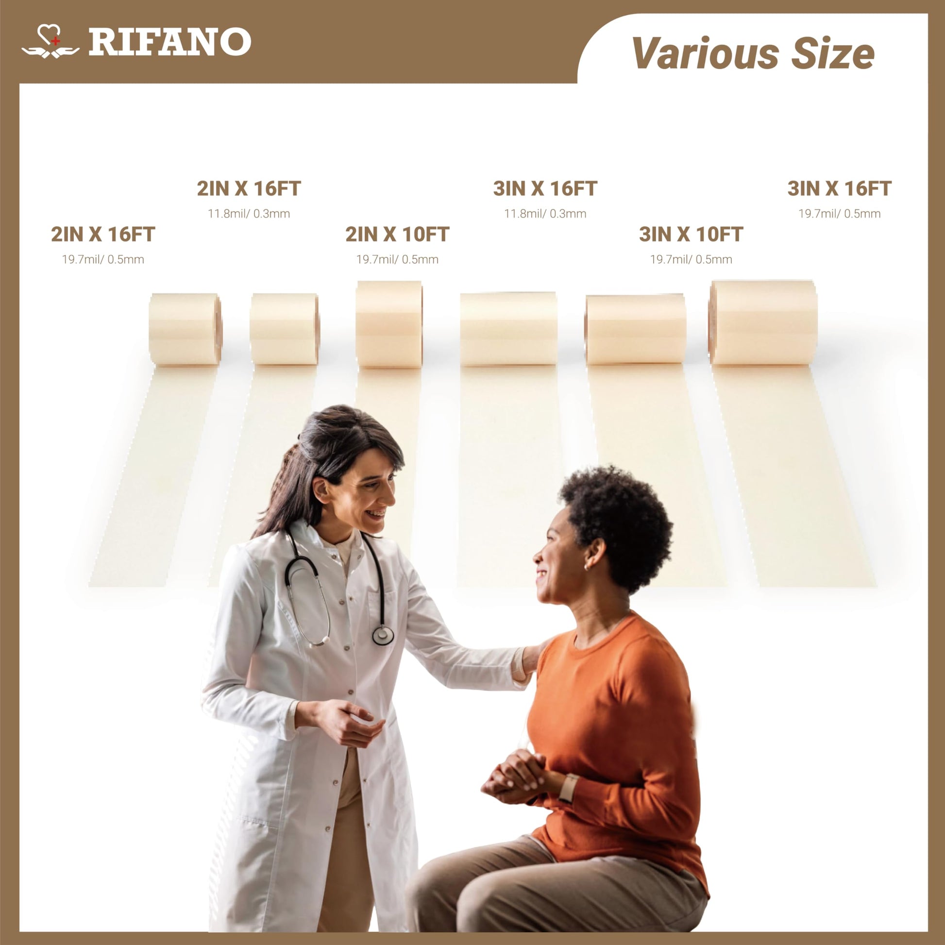 RIFANO Medical Hydrocolloid Tape Roll, Cut-to-Size, 2in*12ft, 11.8mil/ 0.3mm Thickness, Extra Large Hydrocolloid Patch Bandages with Self-Adhesive, Ultra Absorbent, Flexible & Waterproof