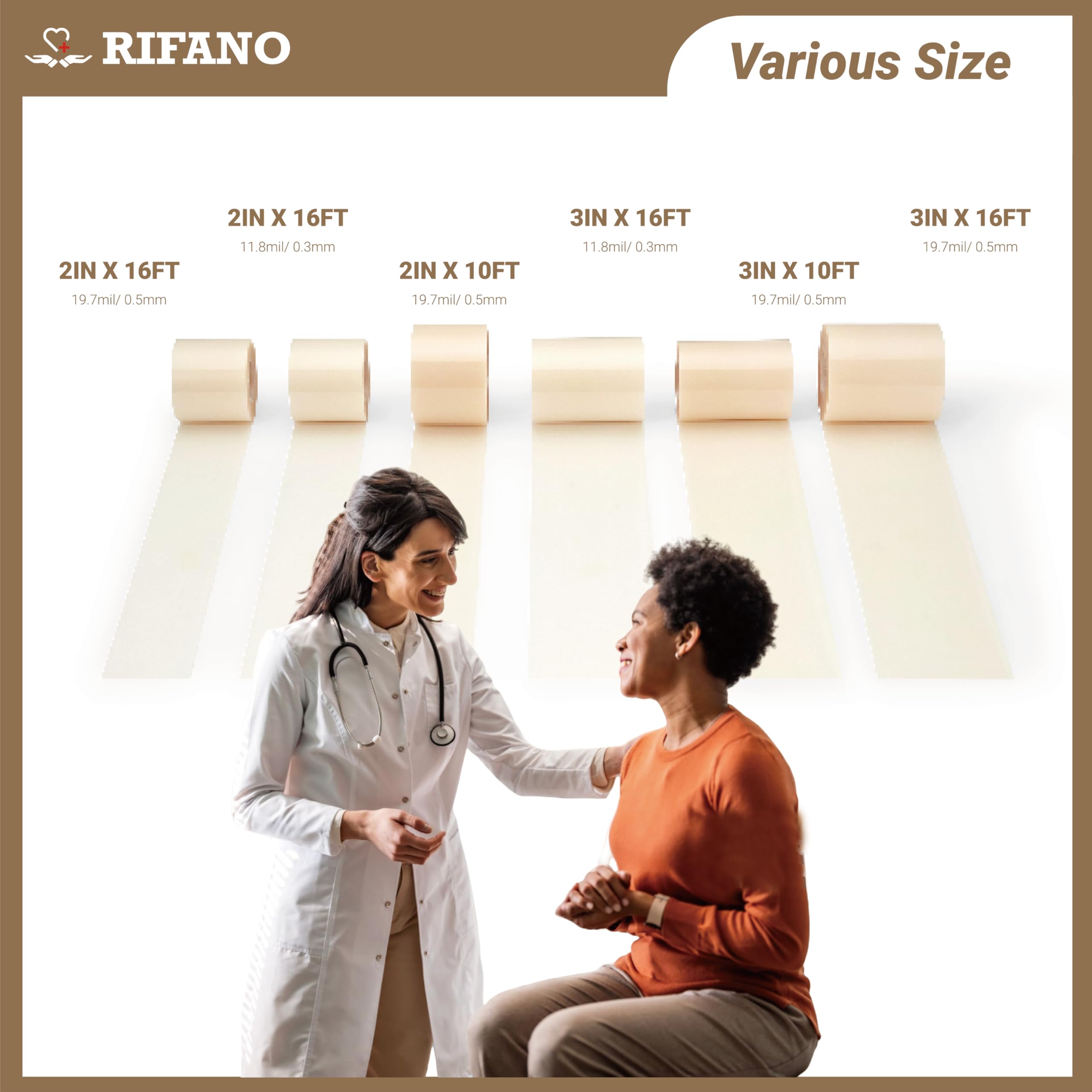 RIFANO Medical Hydrocolloid Tape Roll, Cut-to-Size, 2in*12ft, 11.8mil/ 0.3mm Thickness, Extra Large Hydrocolloid Patch Bandages with Self-Adhesive, Ultra Absorbent, Flexible & Waterproof