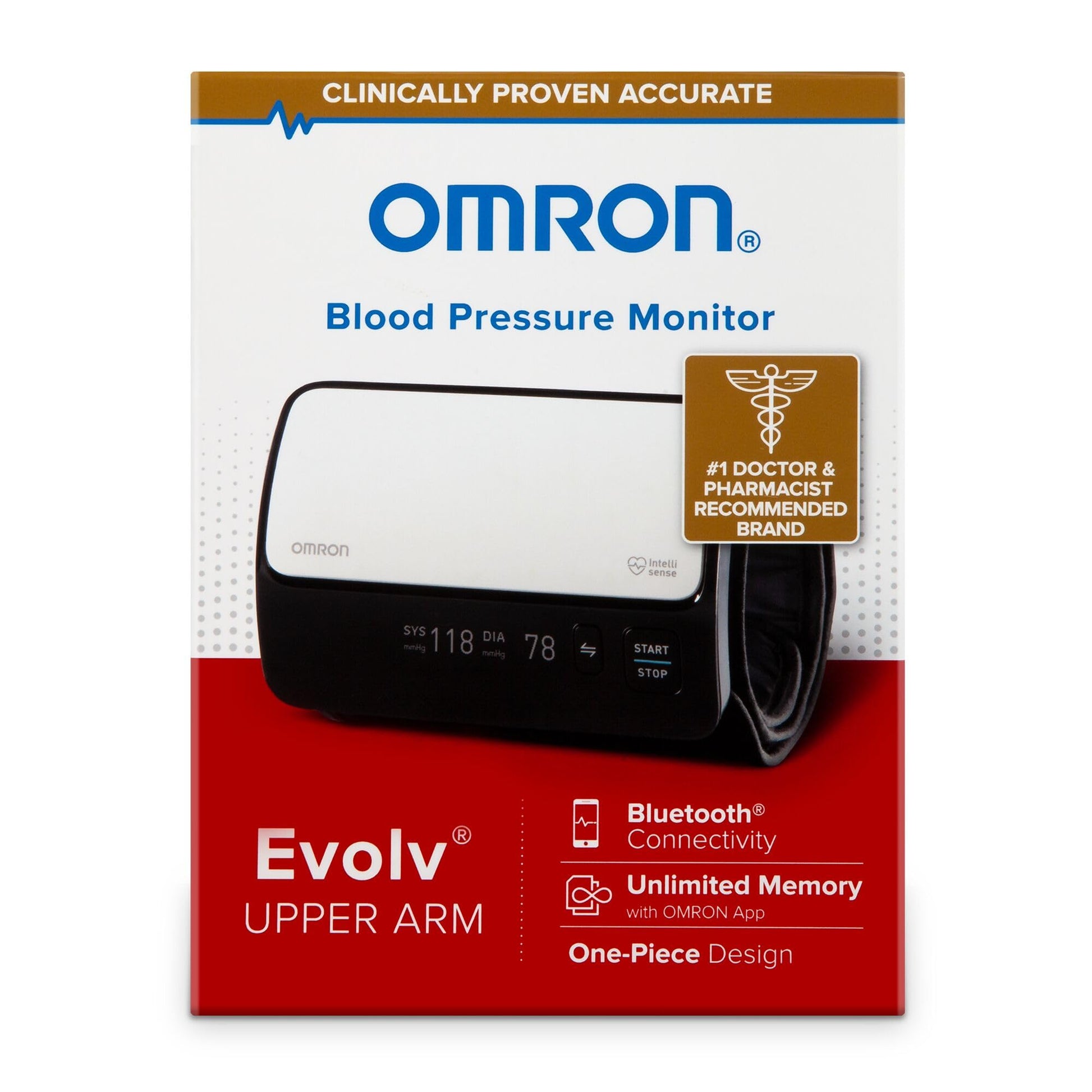 OMRON Evolv Bluetooth Wireless Upper Arm Blood Pressure Monitor - Clinically Validated Blood Pressure Arm Cuff - One-Piece Portable Monitor
