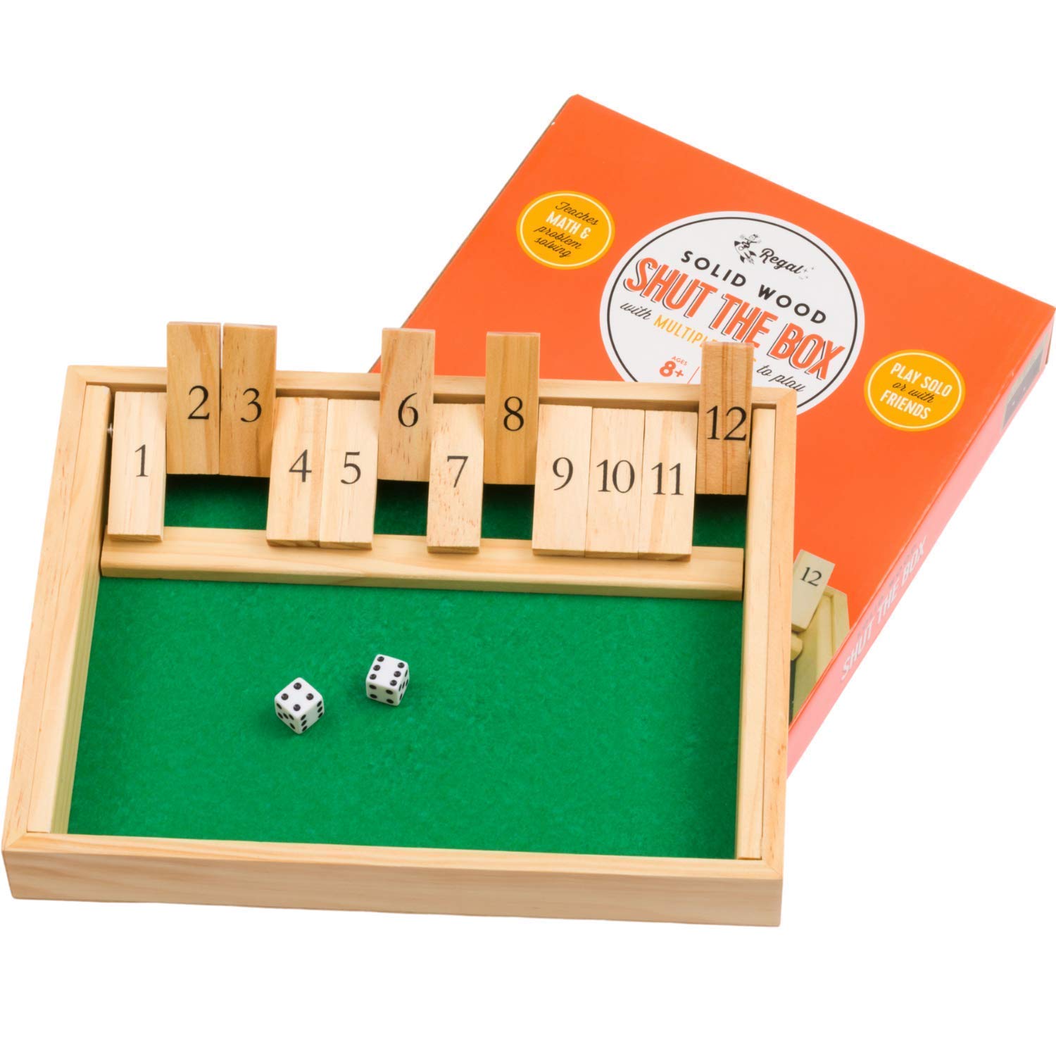 Regal Games Shut The Box - Fun Table Math Game with Wooden Board for Adults & Kids - 12 Spots Dice Game with 2+ Player Games - Ideal for Game Night, Travel - (Ages 8+)