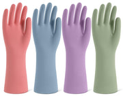 Rubber Cleaning Gloves for Dishwashing, 4 Pairs Reusable Kitchen Gloves for Washing Dishes and Household Cleaning, Colorful Dish Gloves with Flocked Lining and Non-Slip Grip, Pefect for Woman Men - M