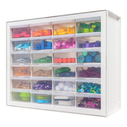 IRIS USA Kunststoff-Schubladen-Organizer, 24-Schubladen-Lehrer-Werkzeugkiste, Perlen-Kleinteile-Organizer-Schrank für Eisenwaren, Bastelarbeiten, Muttern, Schrauben, Werkzeuge, Aufkleber, Zuhause, Geschäft, Scrapbook, Kunst, Hobby, Garage – Weiß