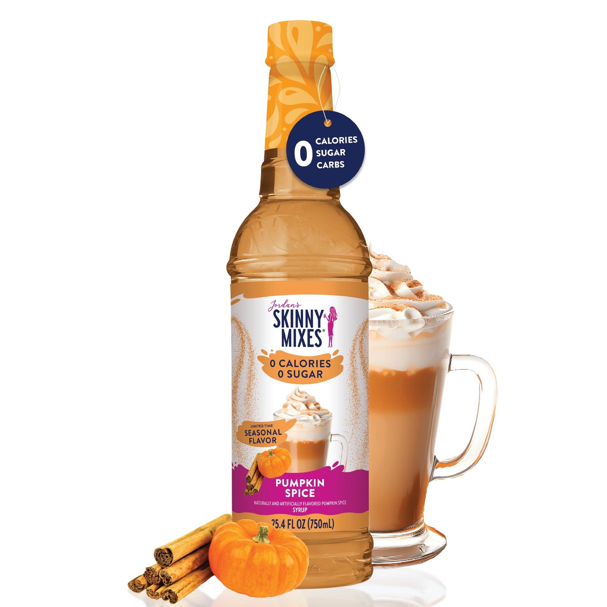 Jordan's Skinny Syrups Sugar Free Coffee Syrup, Pumpkin Spice Flavor Drink Mix, Zero Calorie Flavoring for Chai Latte, Protein Shake, Food & More, Gluten Free, Keto Friendly, 25.4 Fl Oz, 1 Pack