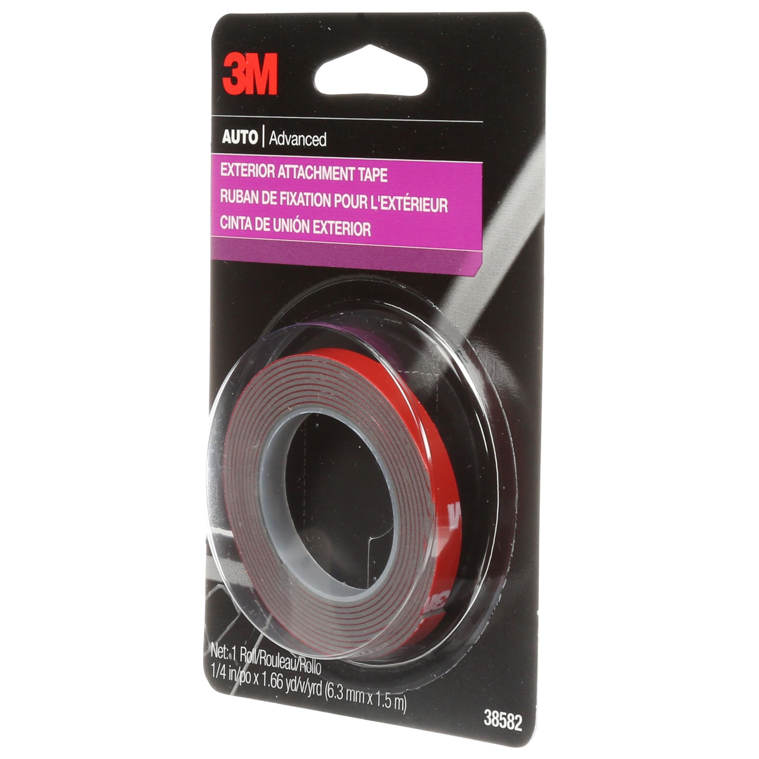 3M Auto Exterior Attachment Tape, 1/4 in x 5 ft, Heavy Duty Double-Sided Automotive Tape for Car Trim, Moldings, Emblems, and Badges (38582)