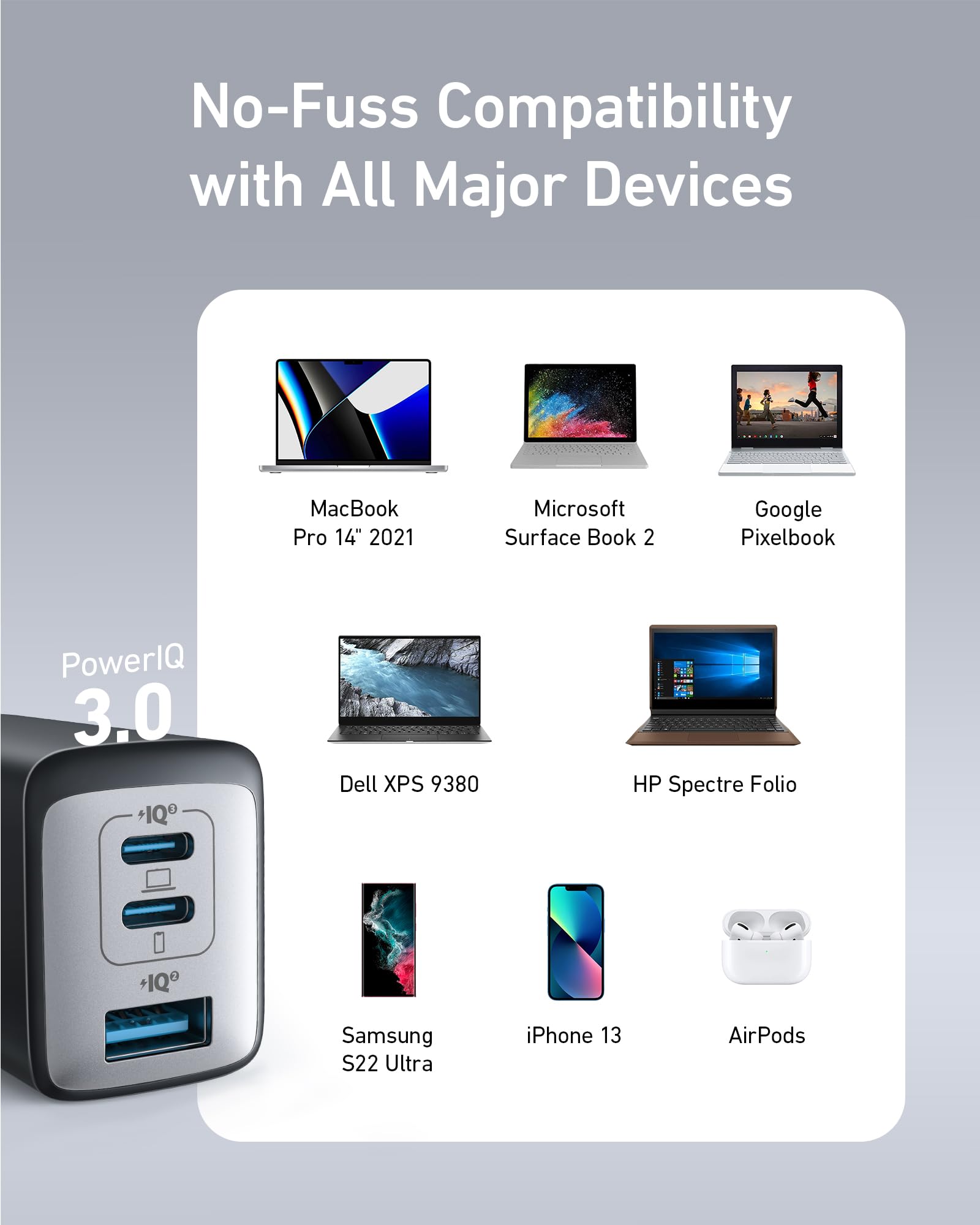 Anker USB C Charger(Nano II 65W), PPS 3-Port Fast Compact Foldable Wall Charger for MacBook Pro/Air, iPad Pro, Galaxy S20, Dell XPS 13, Note 20/10+, iPhone 16/16 Pro, Steam Deck, and More