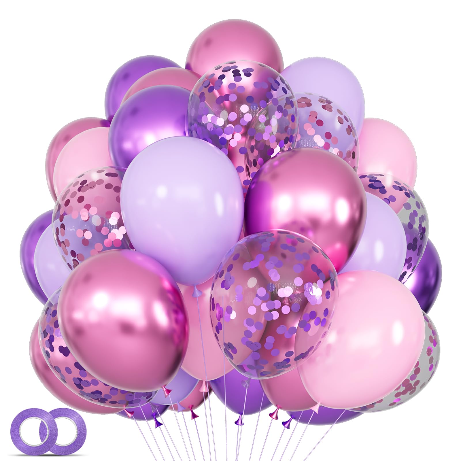 68Pcs Pink and Purple Balloons 12 Inch Metallic Purple Pink Latex Balloon Confetti ballons with Ribbons Party Balloons for Wedding Girls Birthday Baby Shower Decorations.
