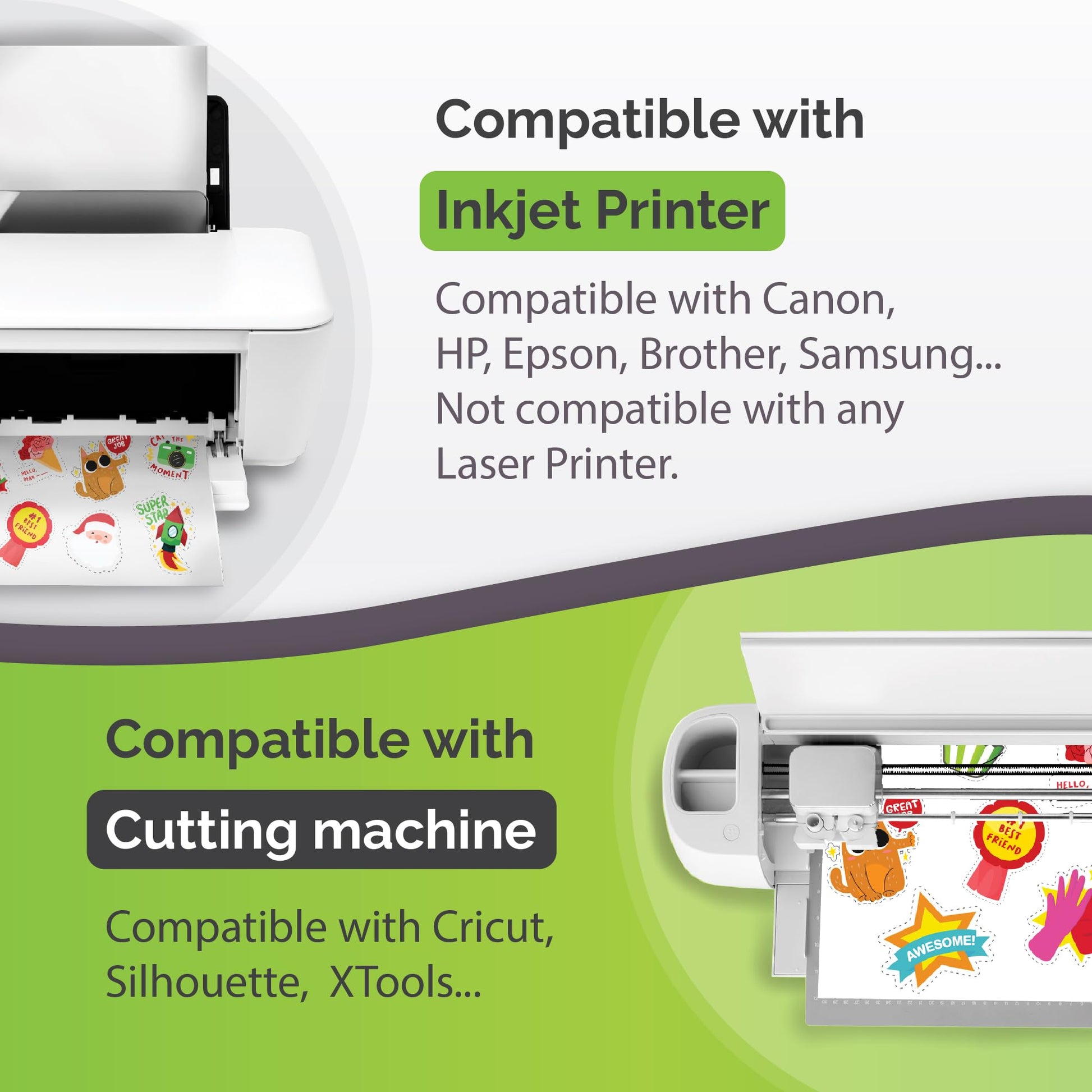 Premium Printable Vinyl Sticker Paper for Inkjet Printer - 34 Sheets Self-Adhesive Sheets Matte White Water-Resistant, Dries Quickly Vivid Colors, Holds Ink Well - Tear Resistant