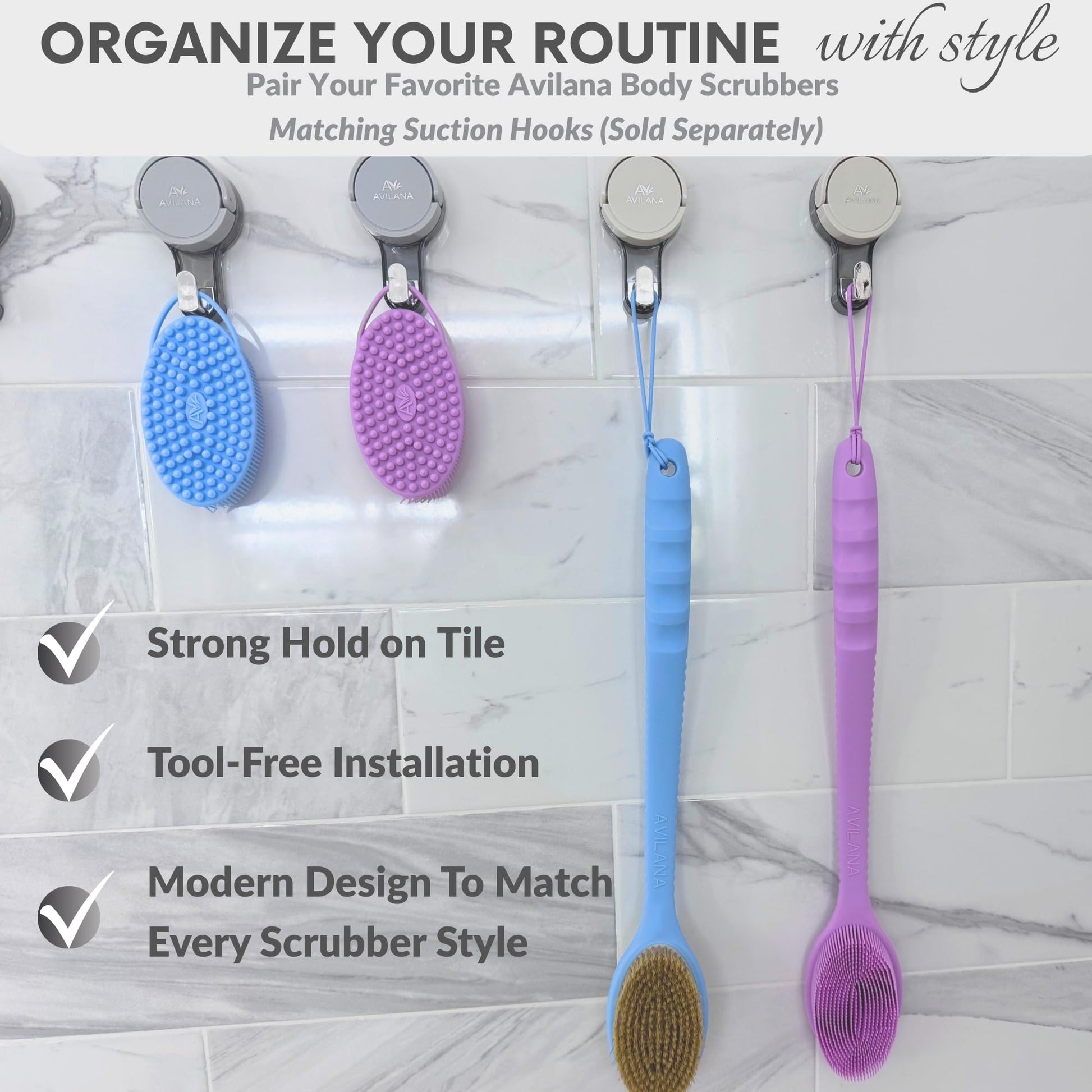 Avilana Silicone Body Scrubber – Gentle Shower Brush & Loofah Alternative- Food Grade & Lab Tested – Fast-Drying, Hygienic, BPA-Free Silicone Body Gentle Exfoliator (Blue, Massage)