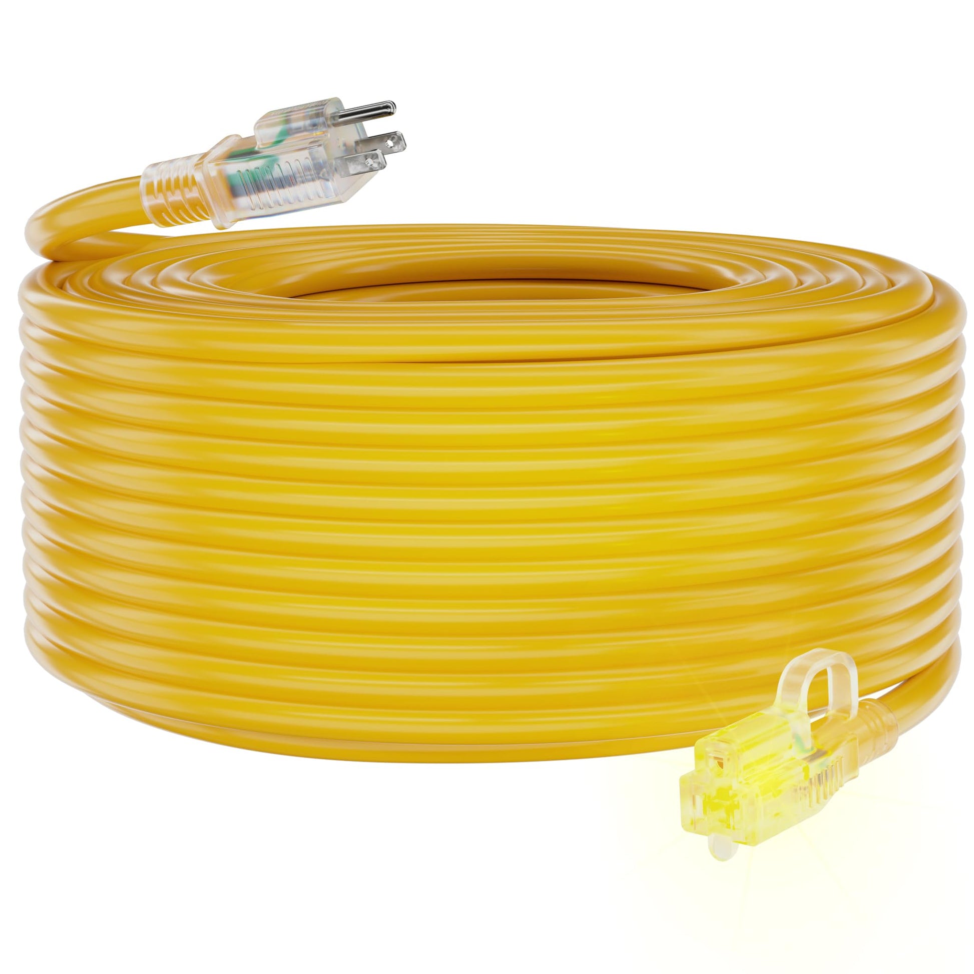 HUANCHAIN 12/3 Gauge Heavy Duty Outdoor Extension Cord 100 ft Waterproof with Lighted end, Flexible Cold-Resistant 3 Prong Electric Cord Outside, 15Amp 1875W 12AWG SJTW, Yellow, ETL