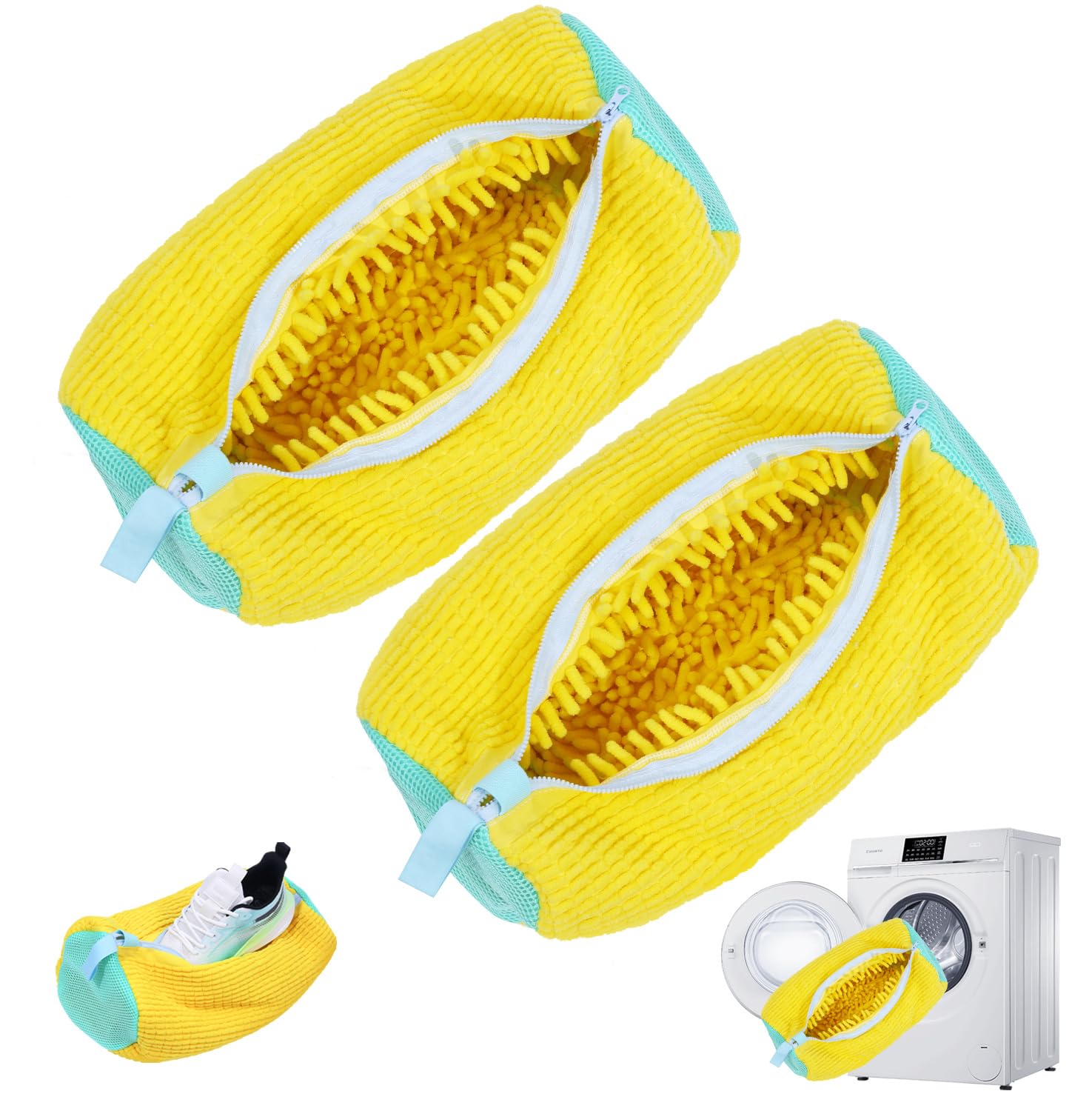 Xan Concept 2Pcs Shoe Washing Machine Bag,Cleaning Bag for All Shoe Types,Laundry Shoe Bag for Washer and Dryer (Yellow)