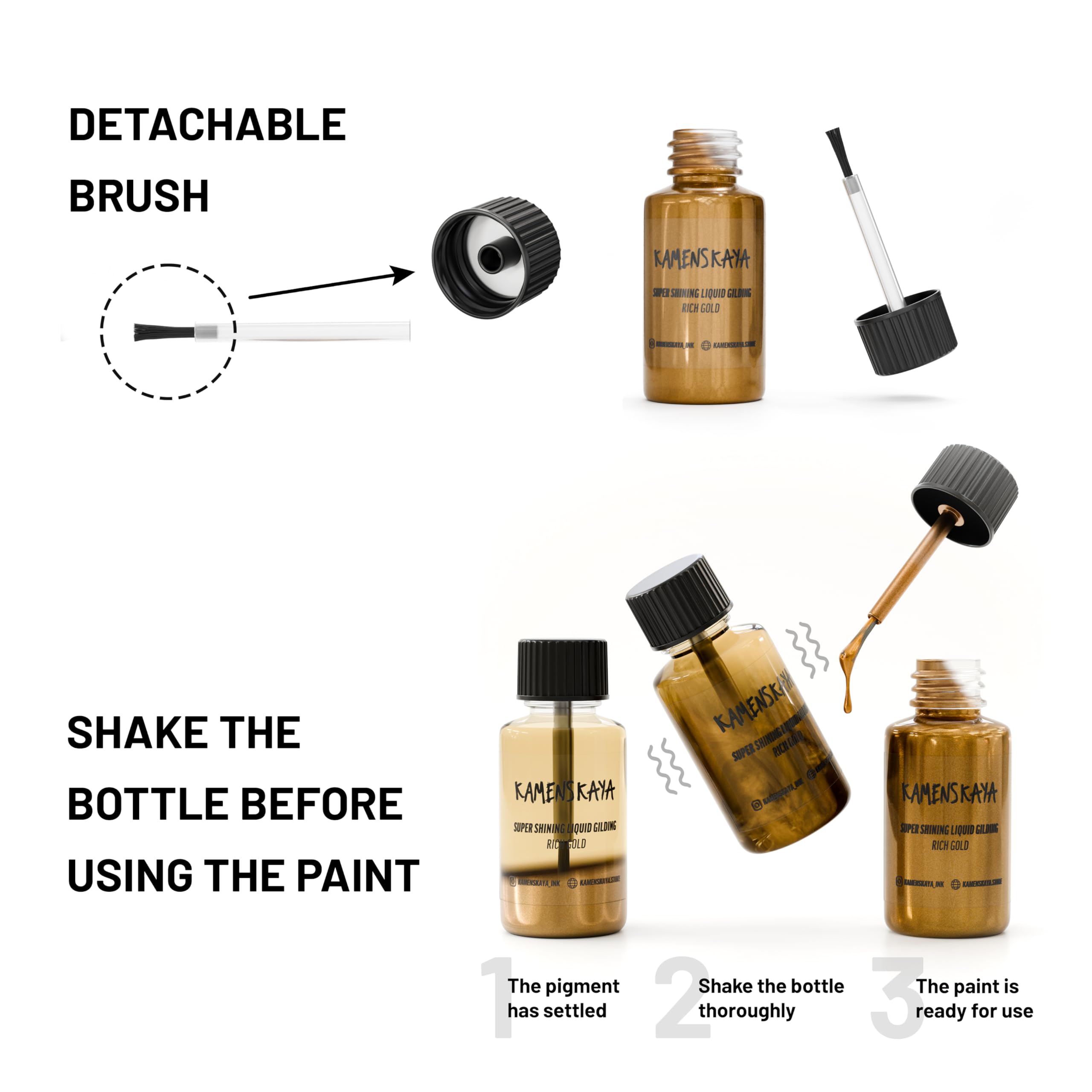 KAMENSKAYA Liquid Gold Leaf Paint - Alcohol Based Fast Drying Rich Gold Liquid Leaf, 0.68 fl oz (20 ml)