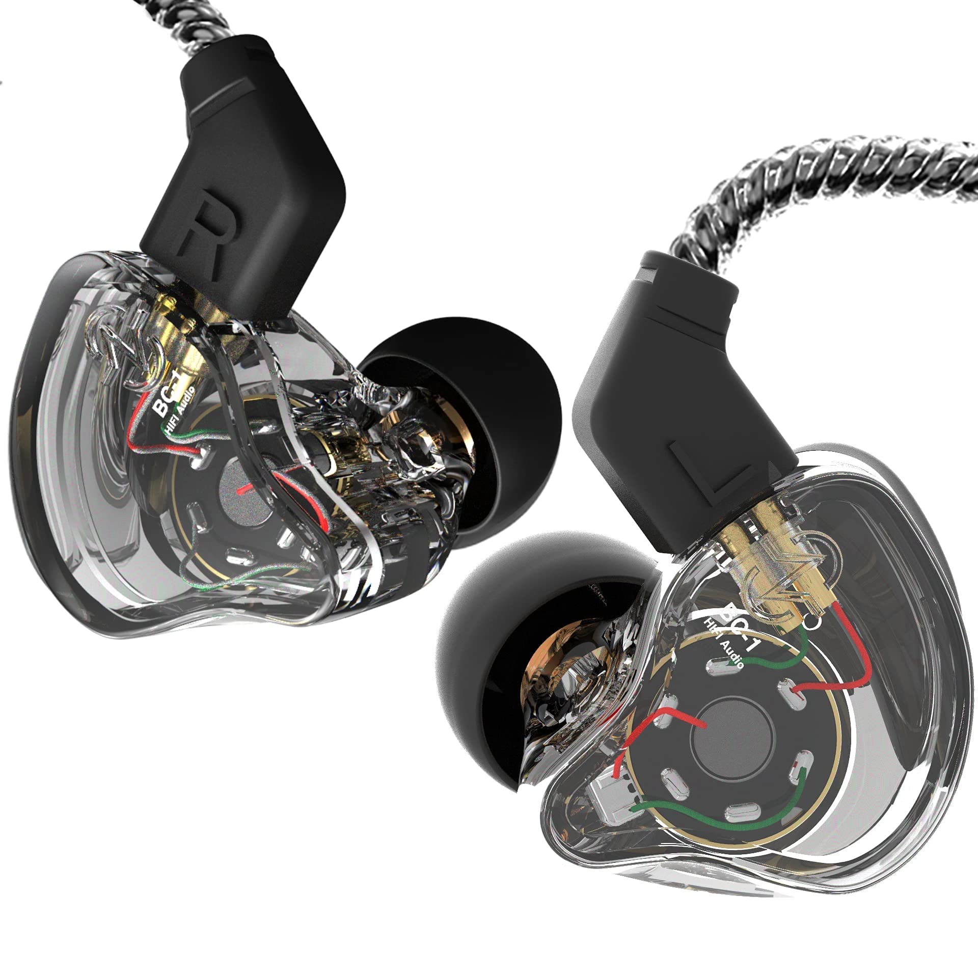 CCZ Yinyoo Melody in Ear Monitors Earphones Headphones Wired Earbuds without Microphone IEM HIFI Bass with 1DD 1BA, Ear fins, 4N OFC Cable for Musicians, Singer, on Stage, Studio (no mic, clear black)