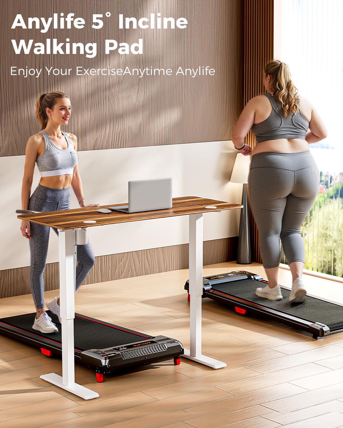 Walking Pad Treadmill, Anylife Incline Walking Pads Under Desk 330lb Capacity, 2.5HP Portable Treadmills for Home, Compact Treadmill Small Running Pad with LED Display, Remote Control, Black Red