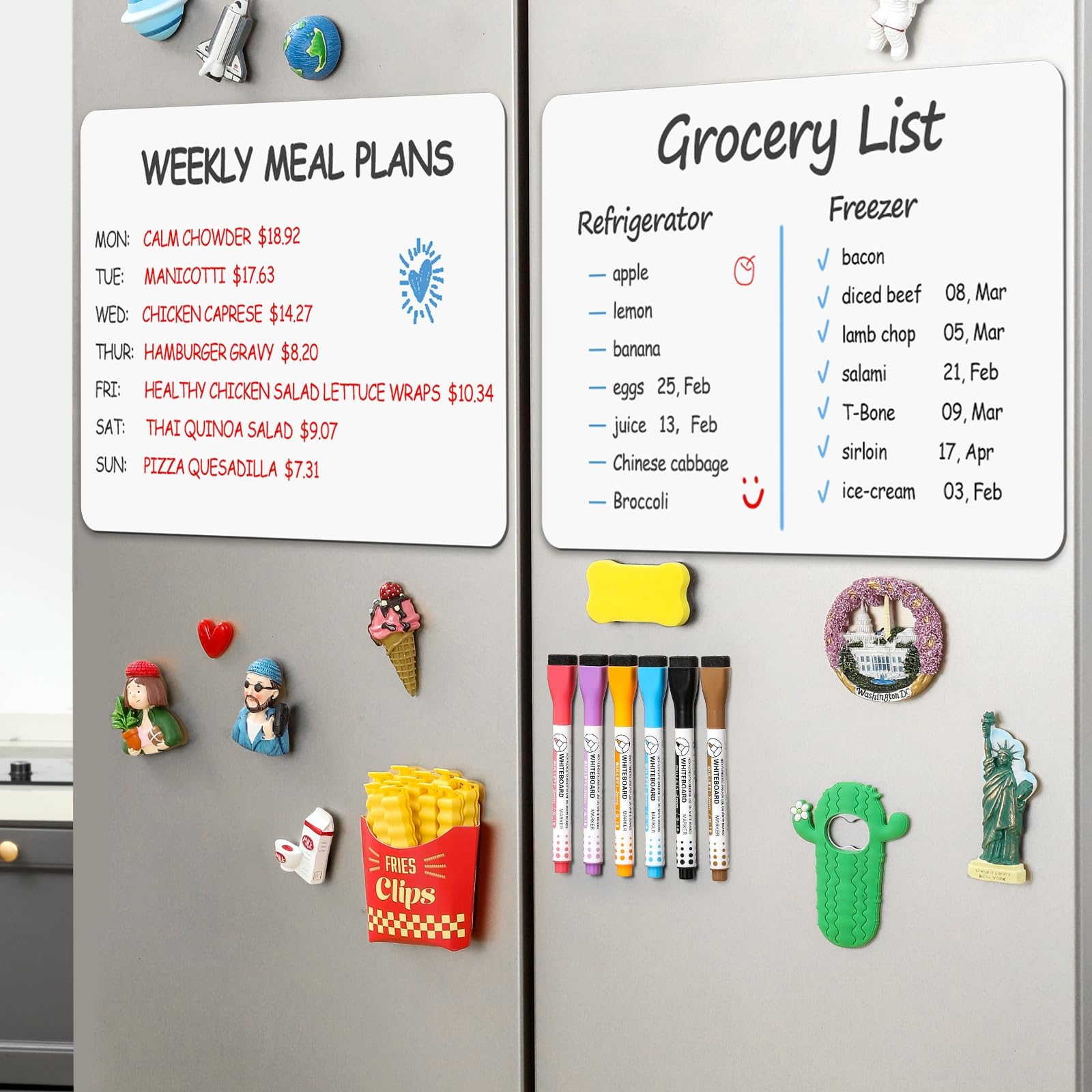 4 PACK Magnetic Dry Erase Board Sheet for Fridge, 12"x8" Erasable Refrigerator WhiteBoard w/ 6 Markers & 1 Eraser- Smooth and Flexible Small Magnet Blank Notepad for Home Kitchen Organizer and Planner