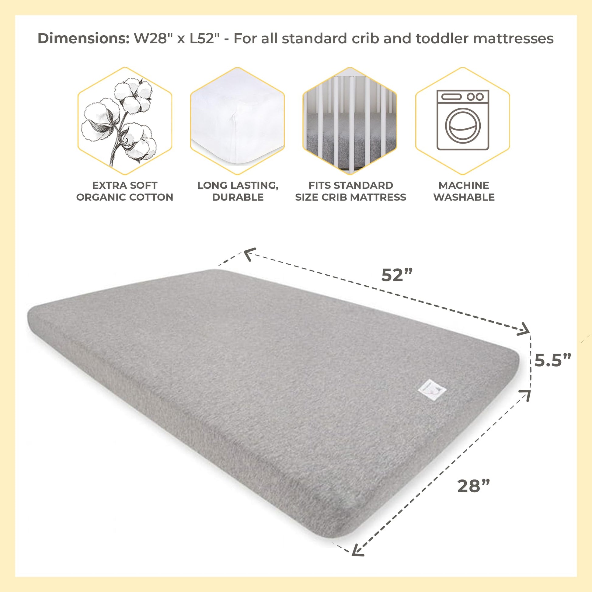 Burt's Bees Baby Essential Organic Cotton Fitted Crib Sheet, Breathable for Boy Girl Standard Crib & Toddler Mattresses