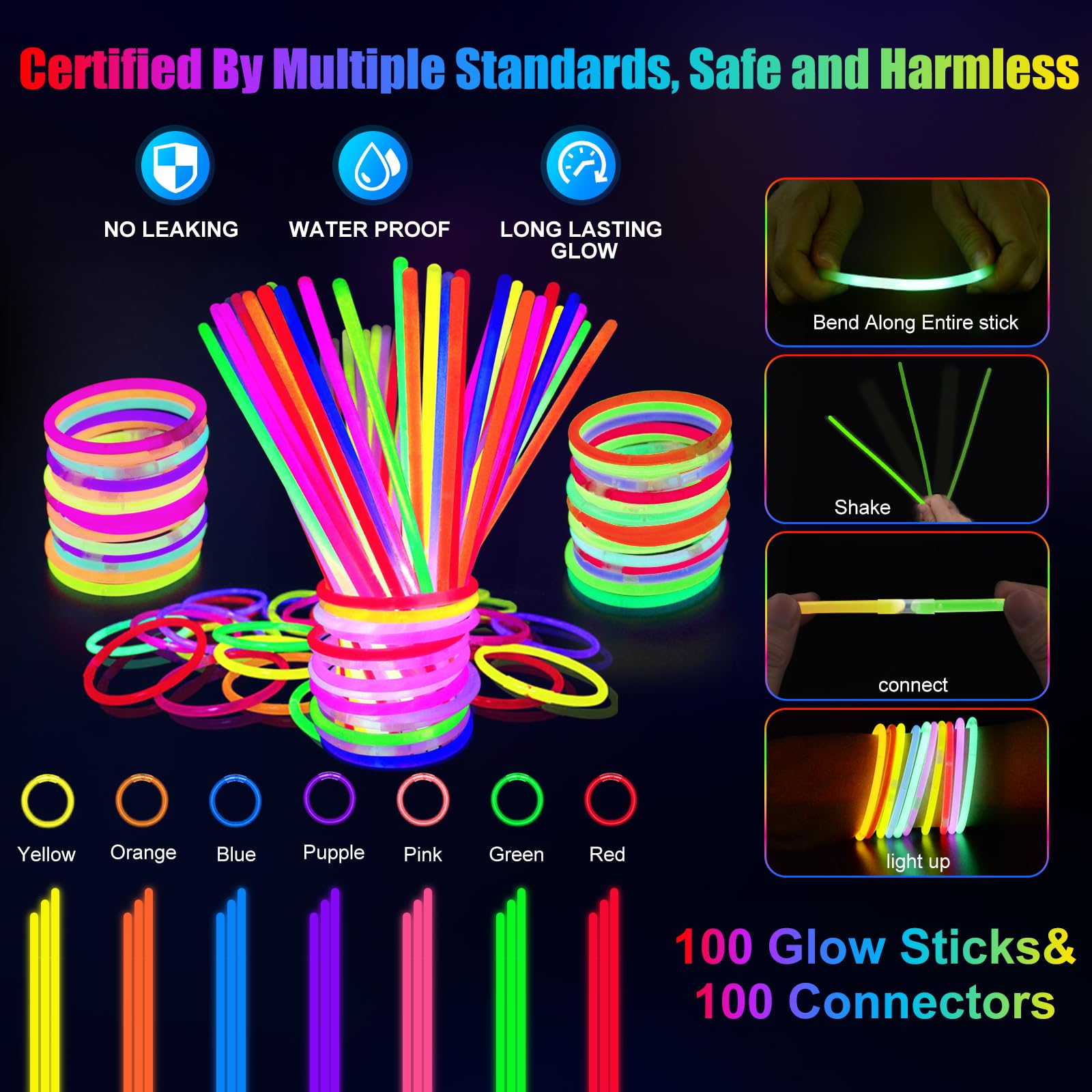 SHQDD 158 PCS Glow in the Dark Halloween Party Supplies, 14PCS LED Glasses, 30LED Finger Lights, 14LED Light Hairs and 100PCS Glow Sticks Bracelets, Neon Party Favors for Wedding,Concert, Birthday