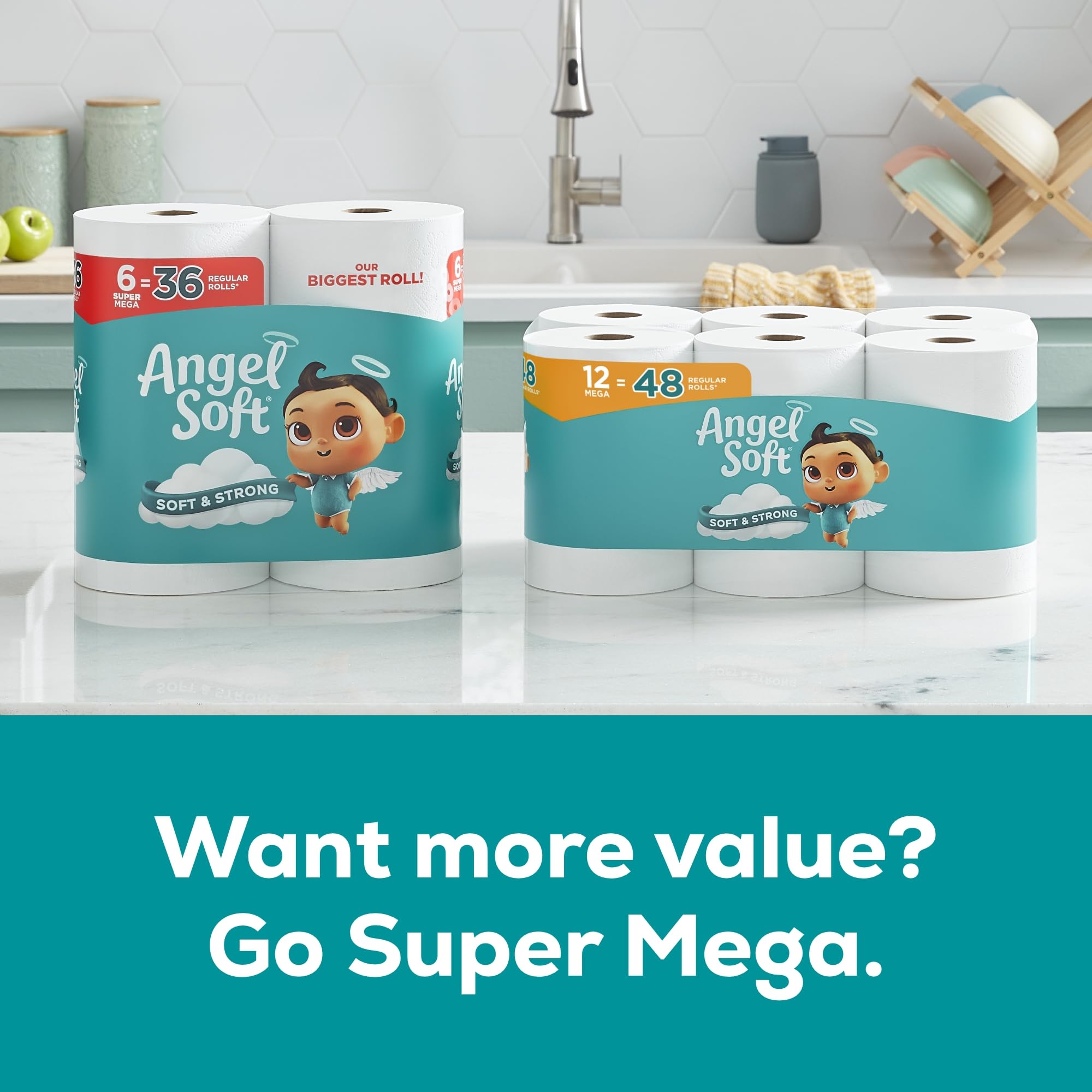 Angel Soft Toilet Paper, 16 Mega Rolls = 64 Regular Rolls, Soft and Strong Toilet Tissue
