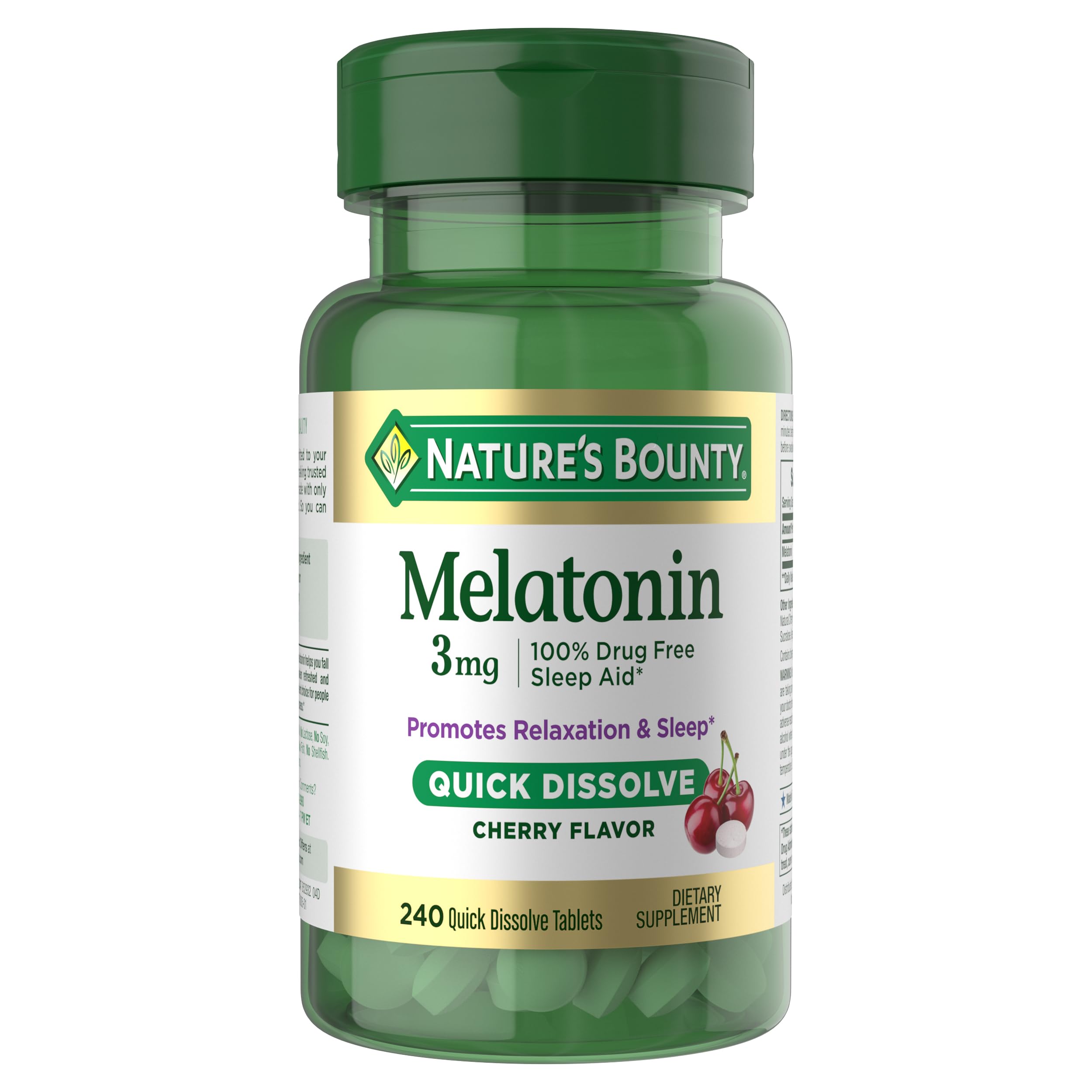 Nature's Bounty Melatonin 3mg Quick Dissolve, Sleep Aid Supplement, Sleep Aids for Adults, Cherry Flavor, 240 Count (Pack of 1), Package May Vary