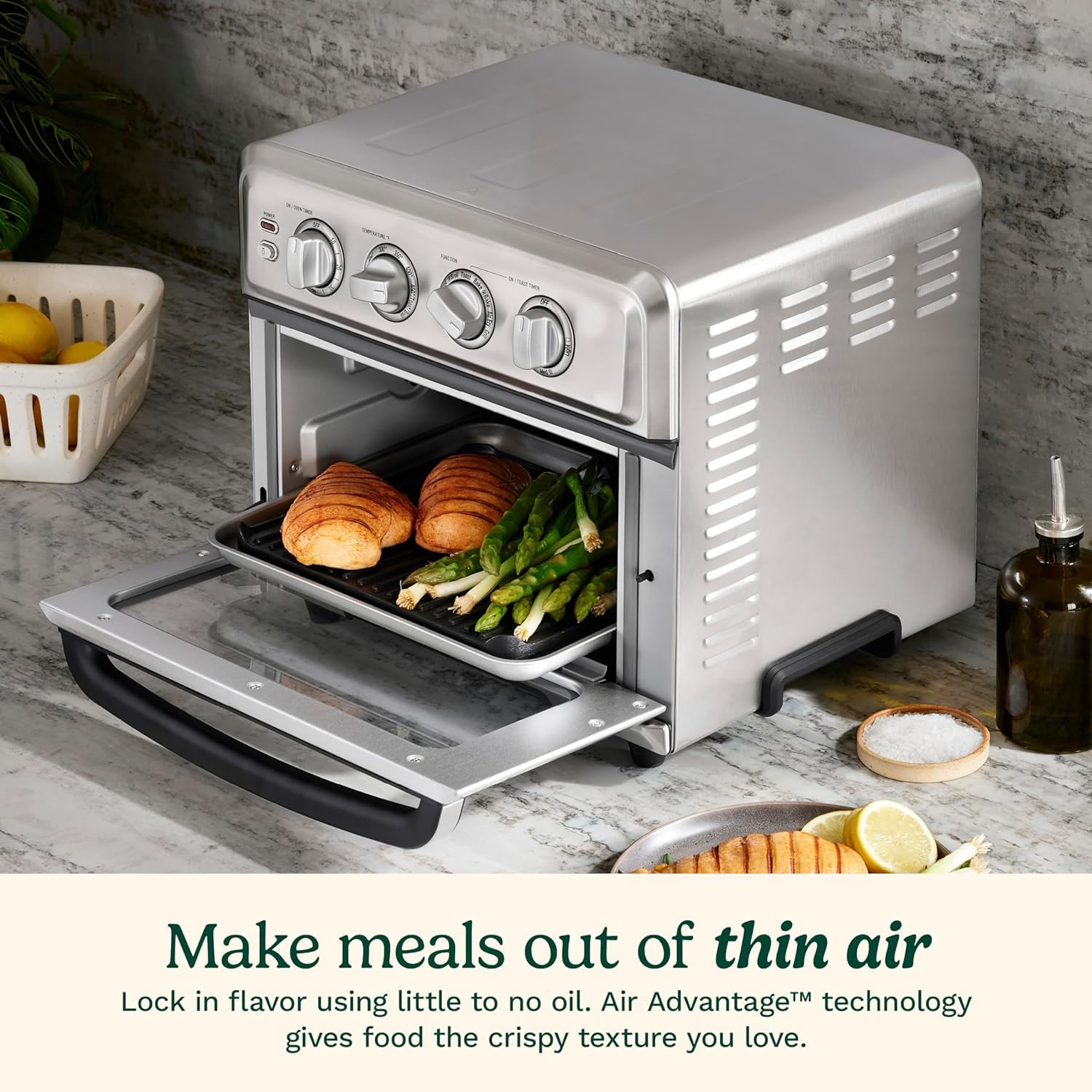 Cuisinart Air Fryer Toaster Oven with Grill, 1800W 8-1 Air Fryer Oven with Bake, Convection Bake, Grill, Broil and Warm Options, Large Capacity, 60-Minute Timer, TOA-70, Stainless Steel