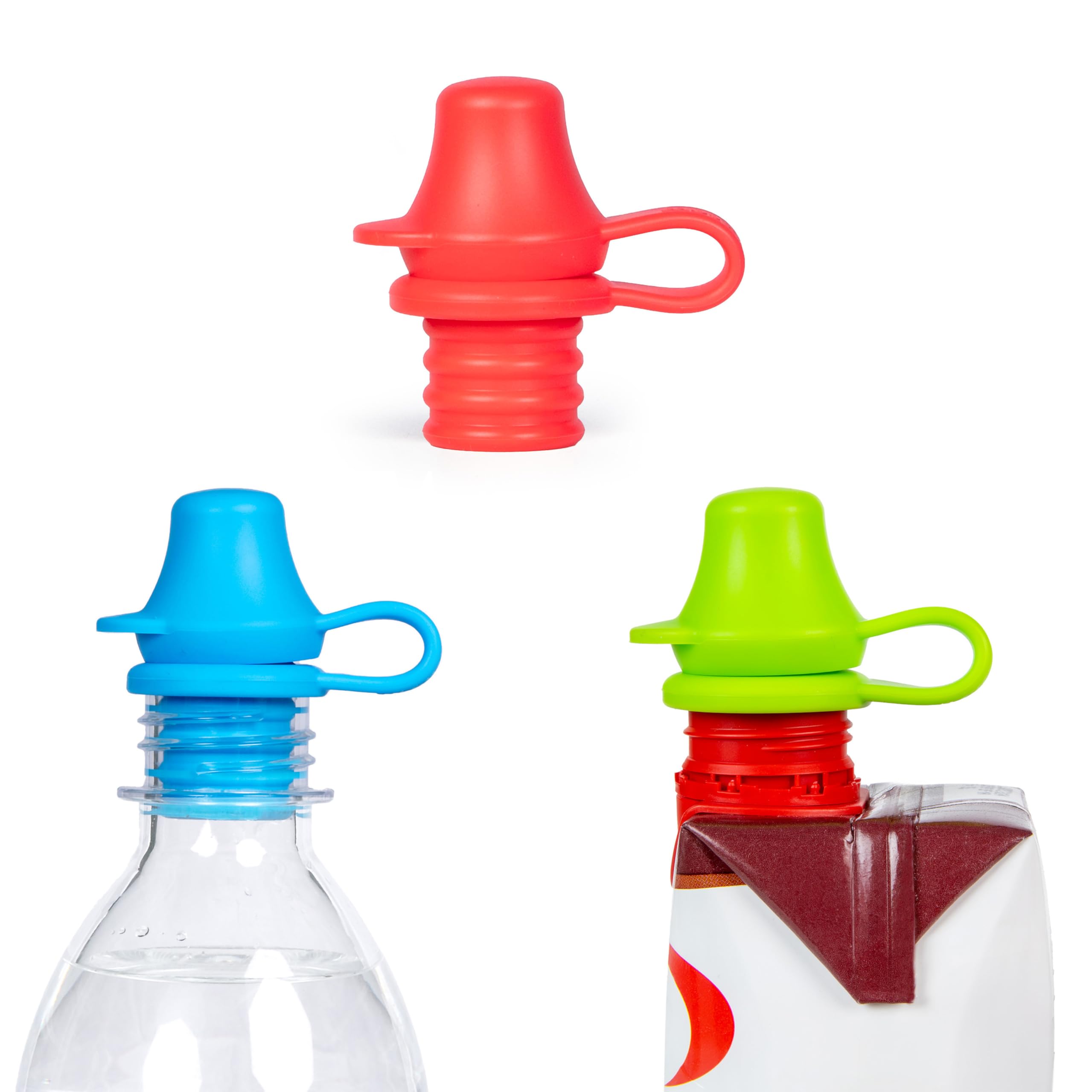 Kiddikap الأصلي لغطاء زجاجة الماء للأطفال - فوهة سيليكون 100% مانعة للانسكاب مع غطاء واقي تجعل غطاء الزجاجة مانعًا للتسرب للأطفال والكبار - 3 عبوات - أصلي