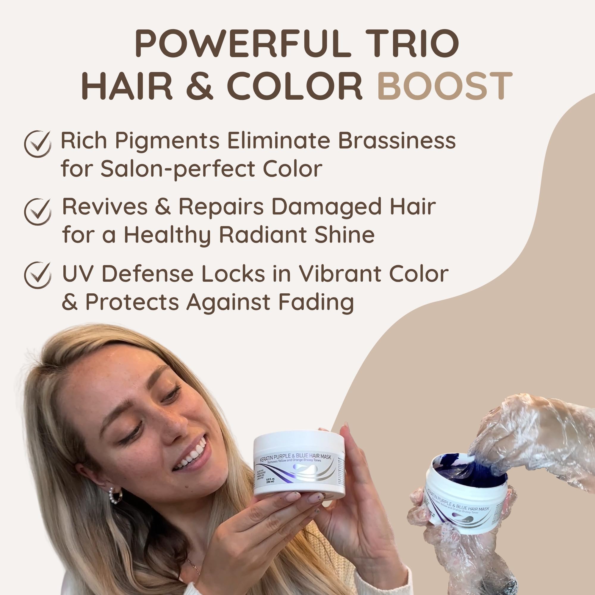 VITAMINS hair cosmetics Keratin Purple Hair Mask - Blue Hair Mask Deep Conditioner Treatment - Blonde Toner to Neutralize Brassiness in Brassy Blonde, Silver, White, Gray & Brown Locks