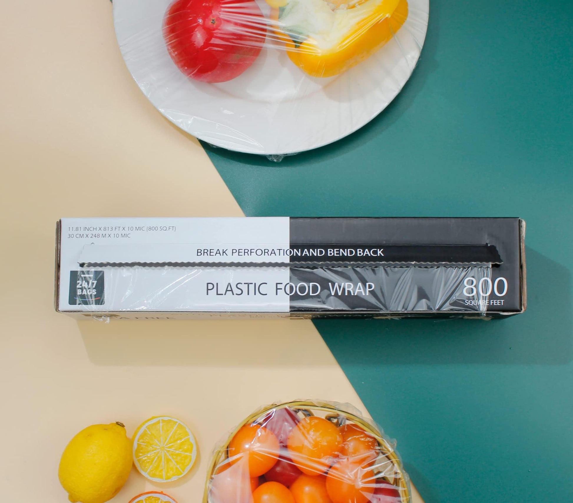 Plastic Food Wrap- 800 SQ. FT. BPA-Free, Includes Optional Slide Cutter, Extra Cling And No Mess, Clear