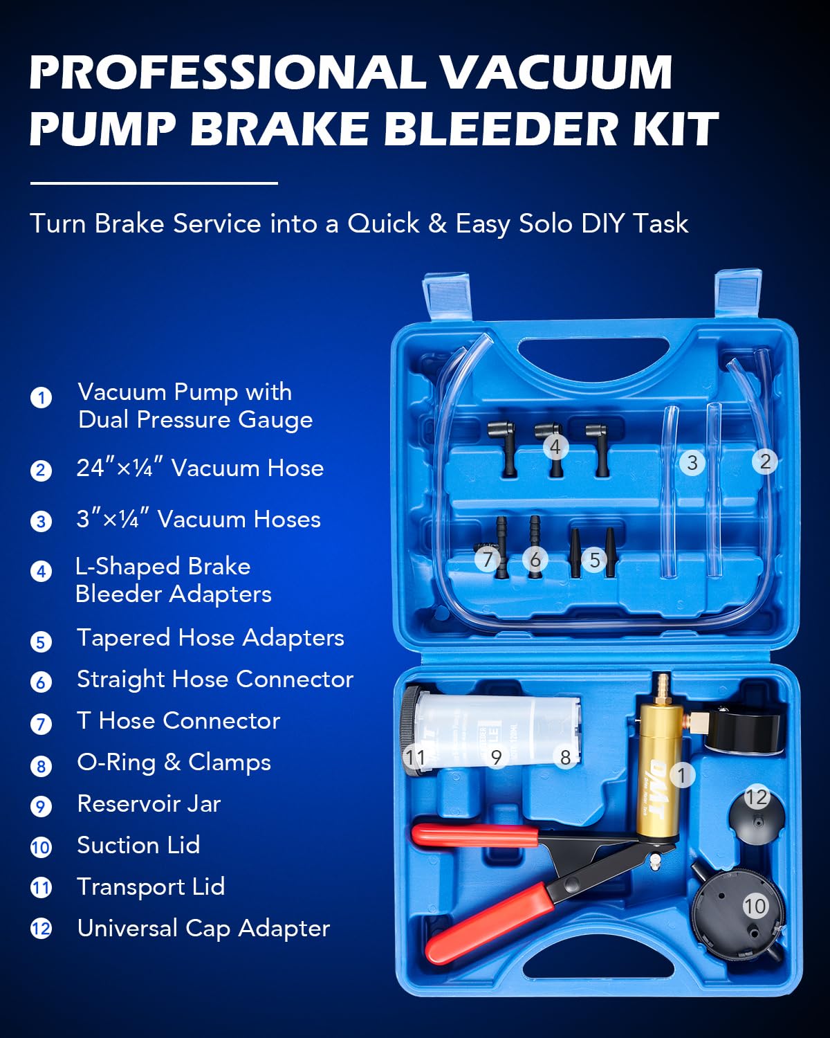 Orion Motor Tech Brake Bleeder Kit with Hand Vacuum Pump and Adapters, Brake Bleeding Kit for Brake Fluid Power Steering Fluid More, Vacuum Brake Bleeder Pump with Pressure Gauge