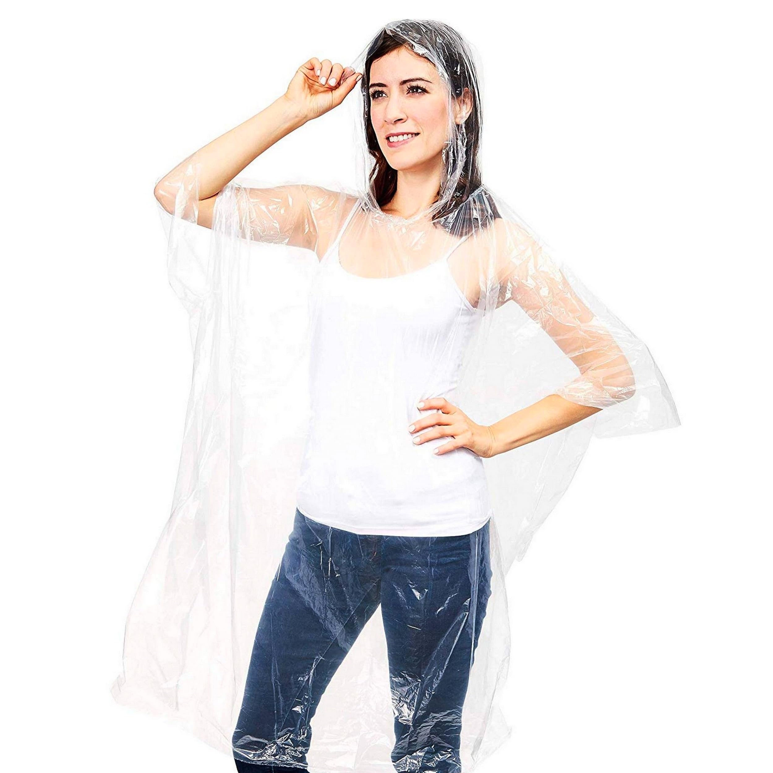Juvale Disposable Rain Ponchos for Adults - 20-Pack, One Size, Clear Hooded - Plastic Ponchos Bulk & Emergency Rain Gear for Camping & Festivals