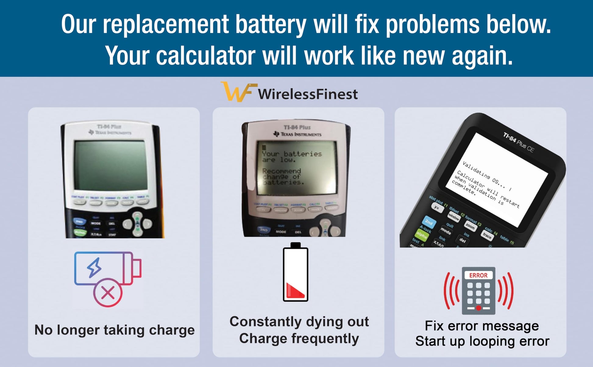 TI-84 Plus CE Battery Replacement Fit Texas Instruments TI-84 Plus CE C Graphing Calculator, TI NSpire CX/CX II/CX CAS, P11P35-11-N01 & 3.7L12005SPA Battery, Fix Dead Power Issue & Error Validating OS