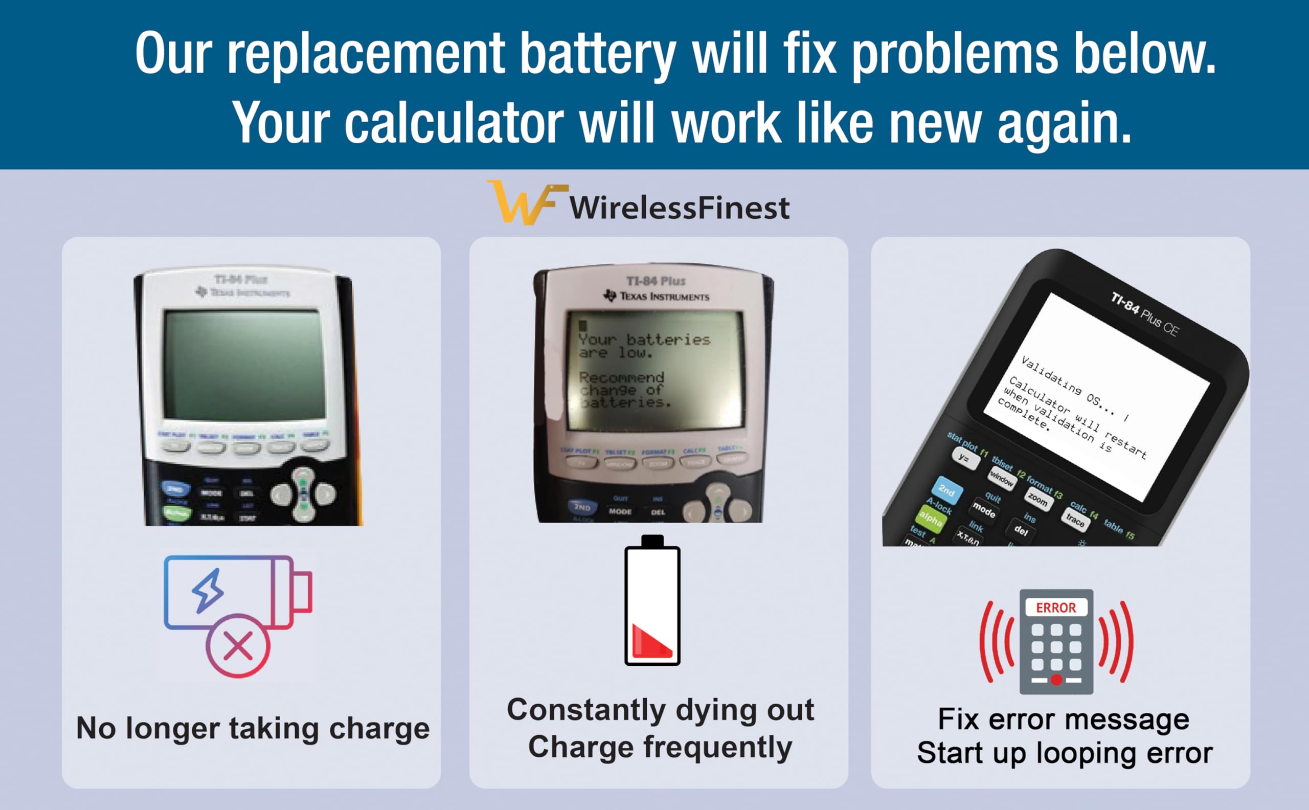 TI-84 Plus CE Battery Replacement Fit Texas Instruments TI-84 Plus CE C Graphing Calculator, TI NSpire CX/CX II/CX CAS, P11P35-11-N01 & 3.7L12005SPA Battery, Fix Dead Power Issue & Error Validating OS